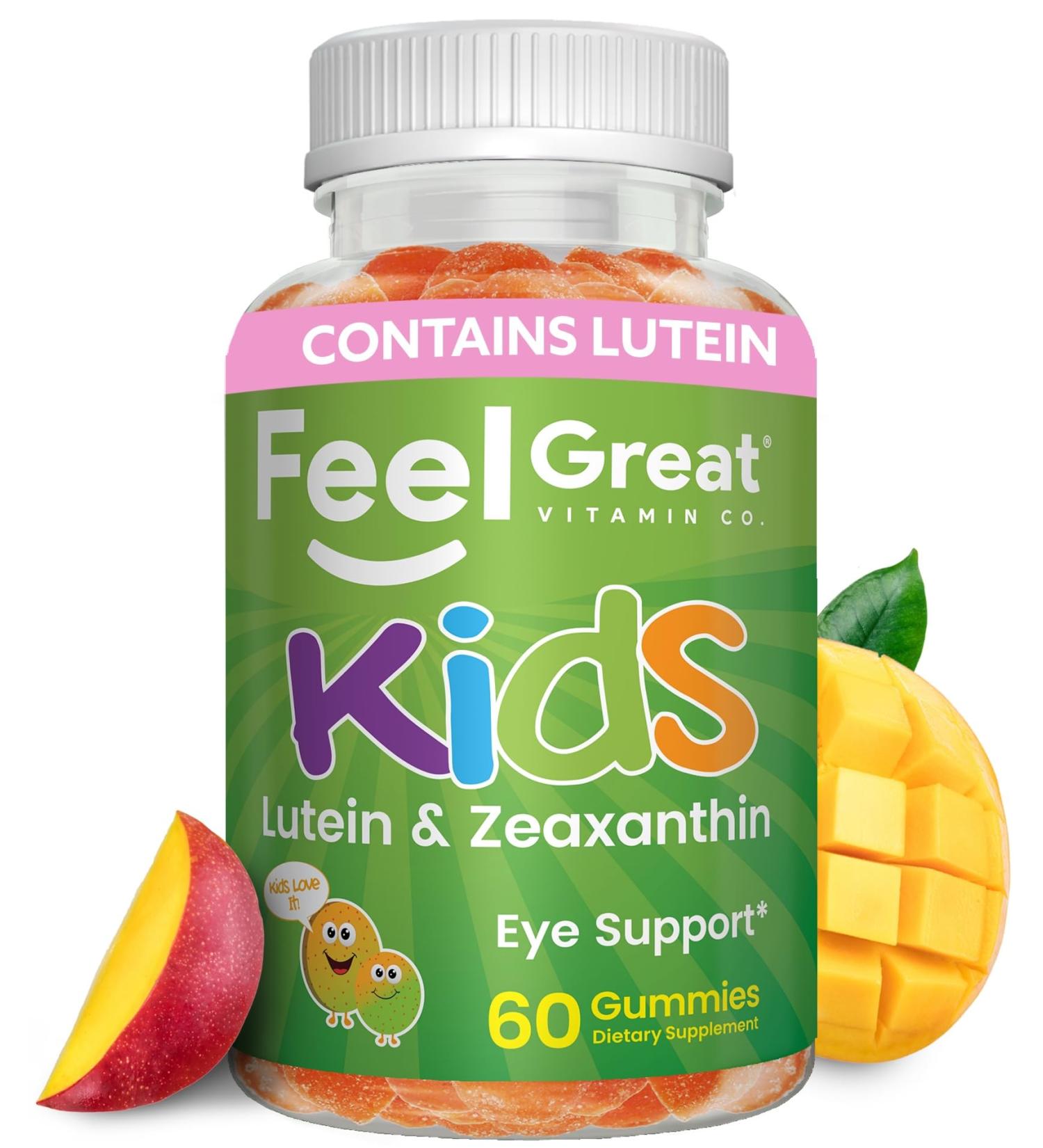 Feel Great Kids Gummy Vitamins for Eyes | Essential Eye Vitamins Lutein and Zeaxanthin | Mango Flavored Vegan Eye Vitamins for Kids | Gluten Free | 60 Day Supply - Buy Online on GoSupps.com