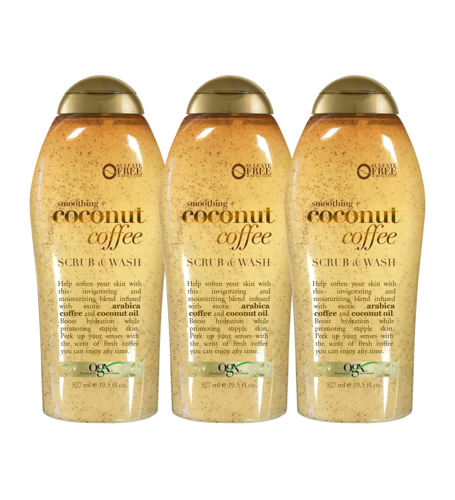 OGX Smoothing Coconut Coffee Exfoliating Body Scrub | Moisturizing Body Wash for Dry Skin | Paraben & Sulfate-Free | 19.5 Fl Oz (3 Pack) - International Shipping Available - Buy Online on GoSupps.com