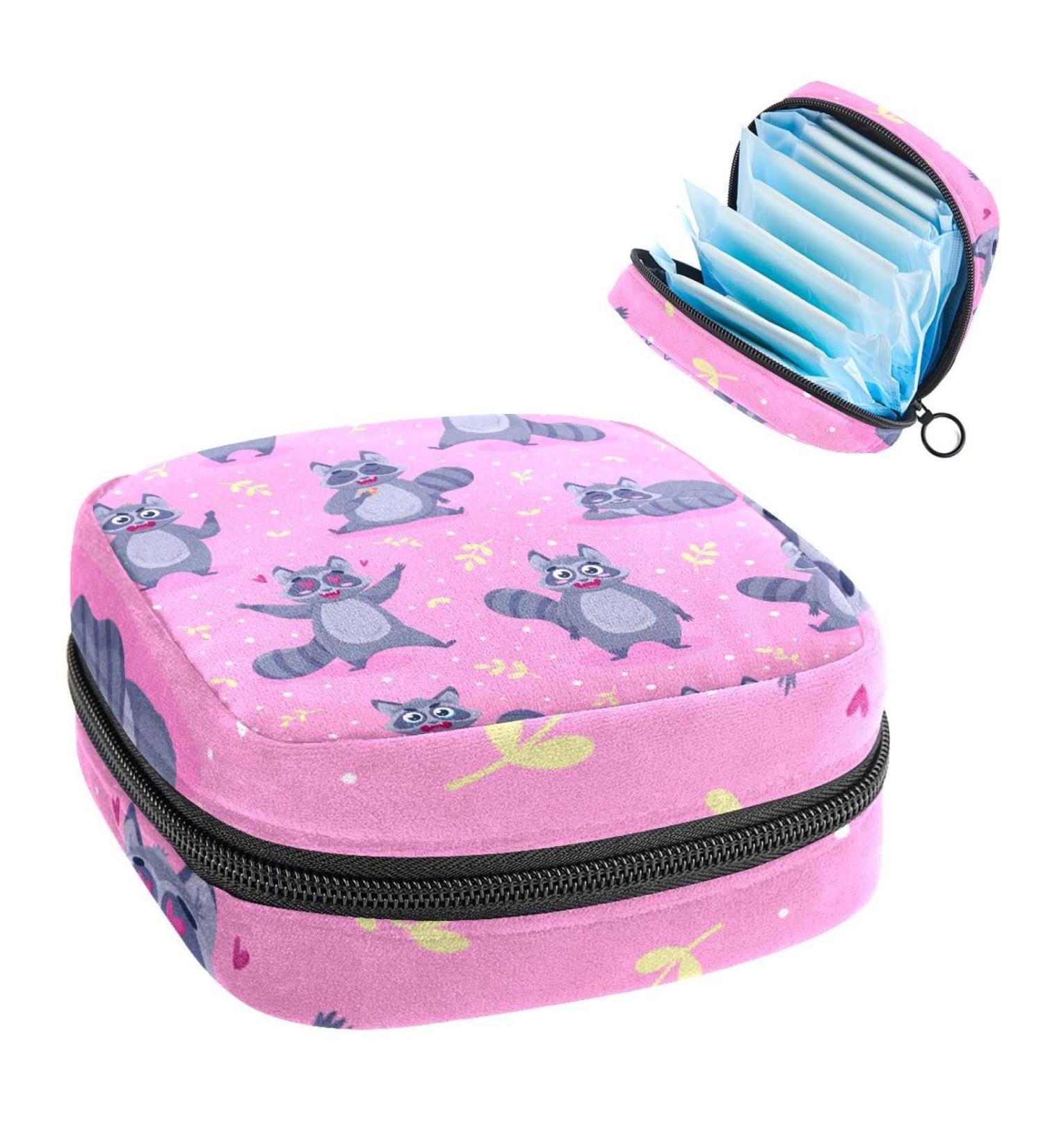 Raccoons Cartoon Sanitary Napkin Storage Bag - Portable Period Pouch for Women & Teens - Multi-Colored - Buy Online on GoSupps.com