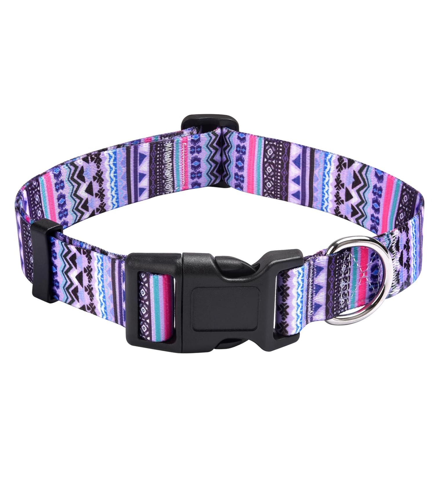 Mihqy Adjustable Soft Dog Collar - Bohemian Flower & Geometric Design for Small Medium & Large Dogs | Purple Bohemia L (Neck 38-63 cm) - Buy Online on GoSupps.com