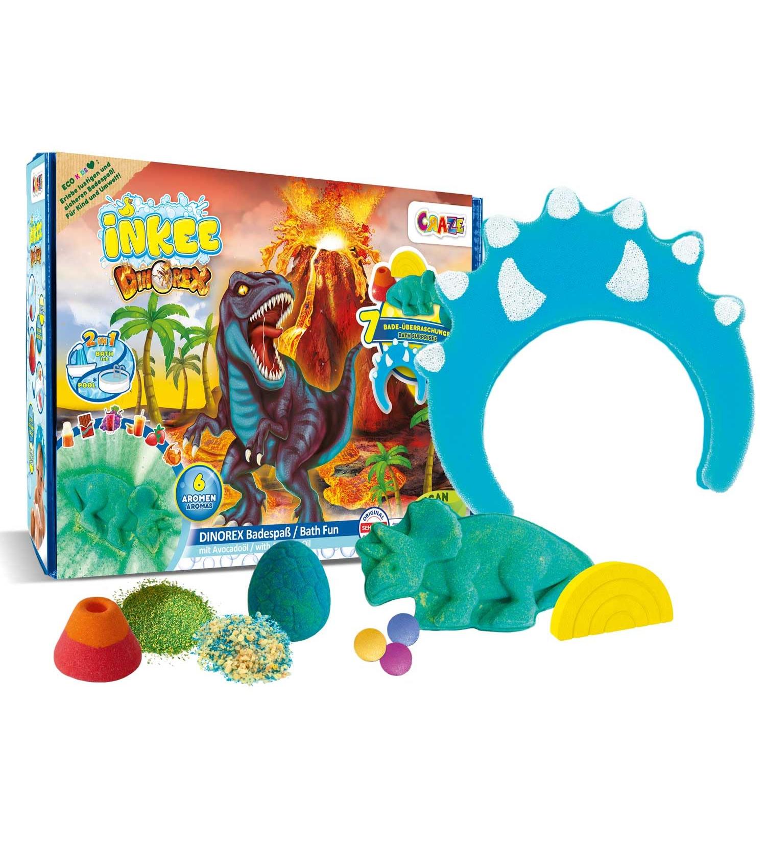 Inkee Gift Box Dino | Children s Bathing Set - 7 Bath Additives Dinosaur Bath Balls & Avocado Oil Swimming Salt | Perfect Kids Gift - Buy Online on GoSupps.com