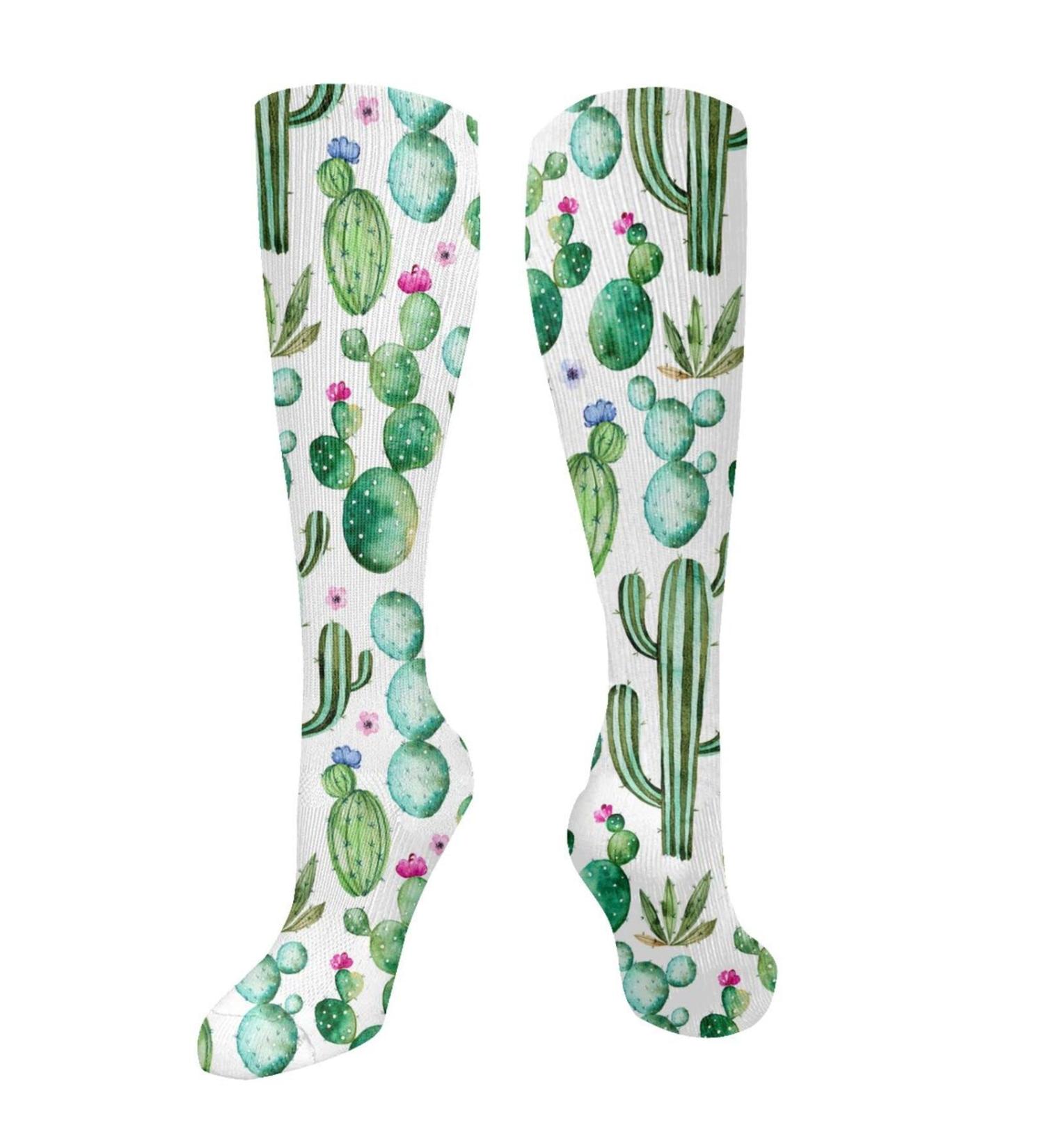 Watercolor Cactus Compression Socks for Women & Men | 15-20 mmHg Circulation Support for Running & Cycling - Buy Online on GoSupps.com