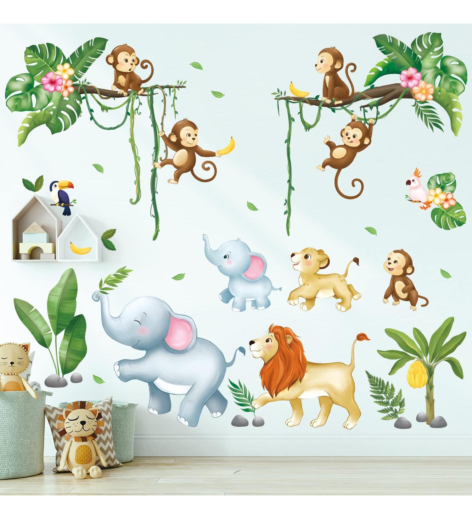 DECOWALL Jungle Animals Tree Wall Decals - Monkey Lion Wall Stickers for Nursery & Kids Room D cor - Buy Online on GoSupps.com