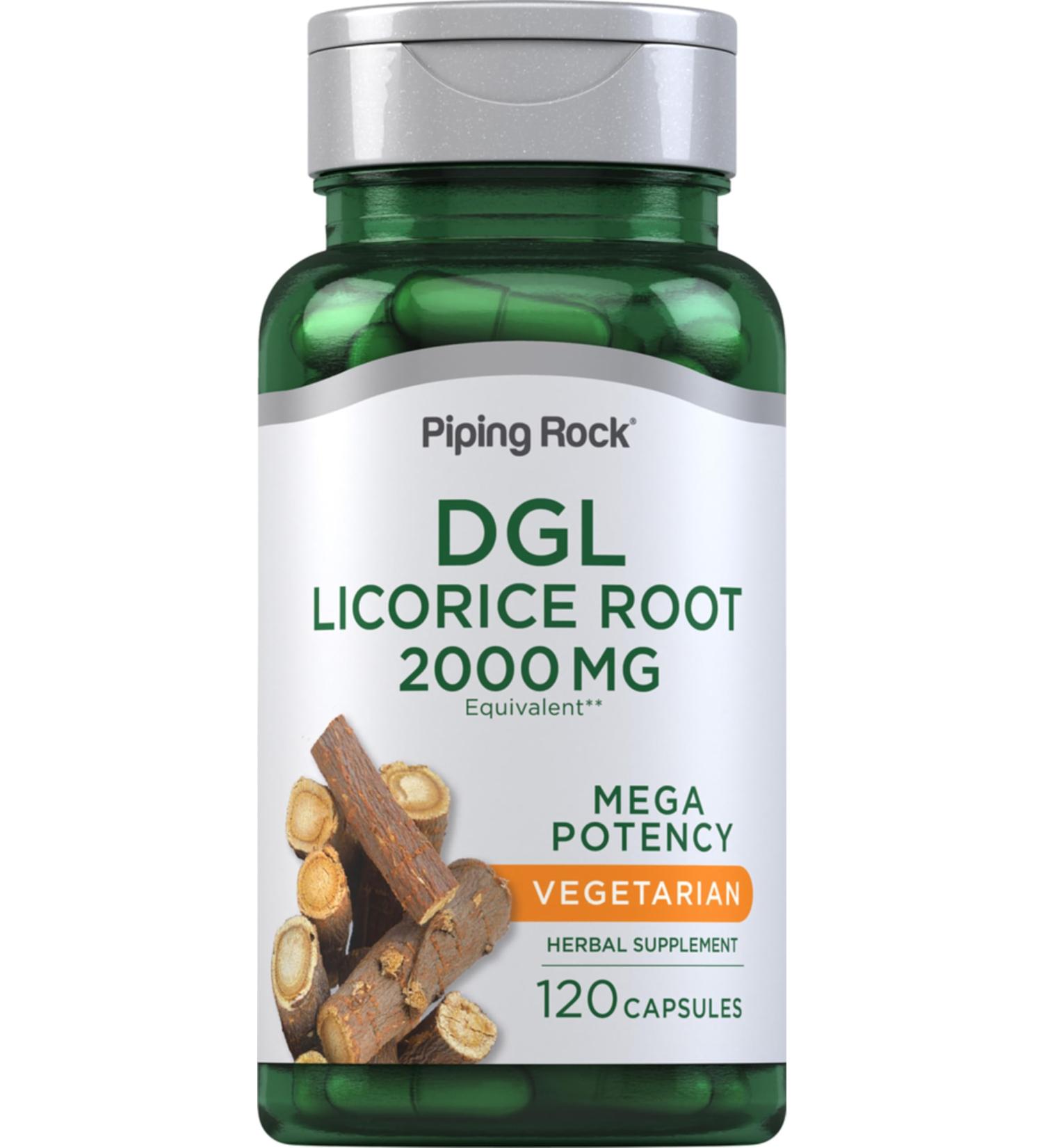 Piping Rock DGL Supplement | 2000mg | 120 Capsules | Licorice Root | Mega Potency | Herbal Extract | Vegetarian Non GMO Gluten Free - Buy Online on GoSupps.com