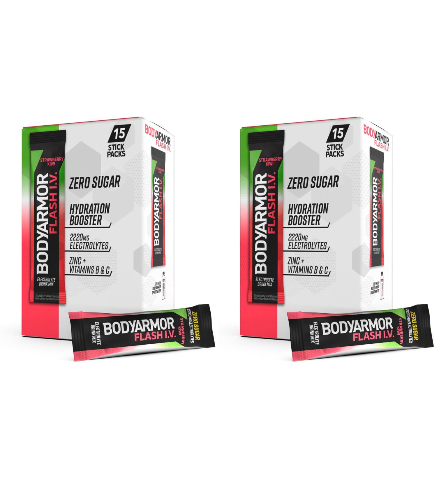 BODYARMOR Flash IV Electrolyte Packets Strawberry Kiwi - Zero Sugar Drink Mix Single Serve Packs Coconut Water Powder (15 Count) (Pack of 2) Strawberry Kiwi 0.25 Ounce (Pack of 30) - Buy Online on GoSupps.com