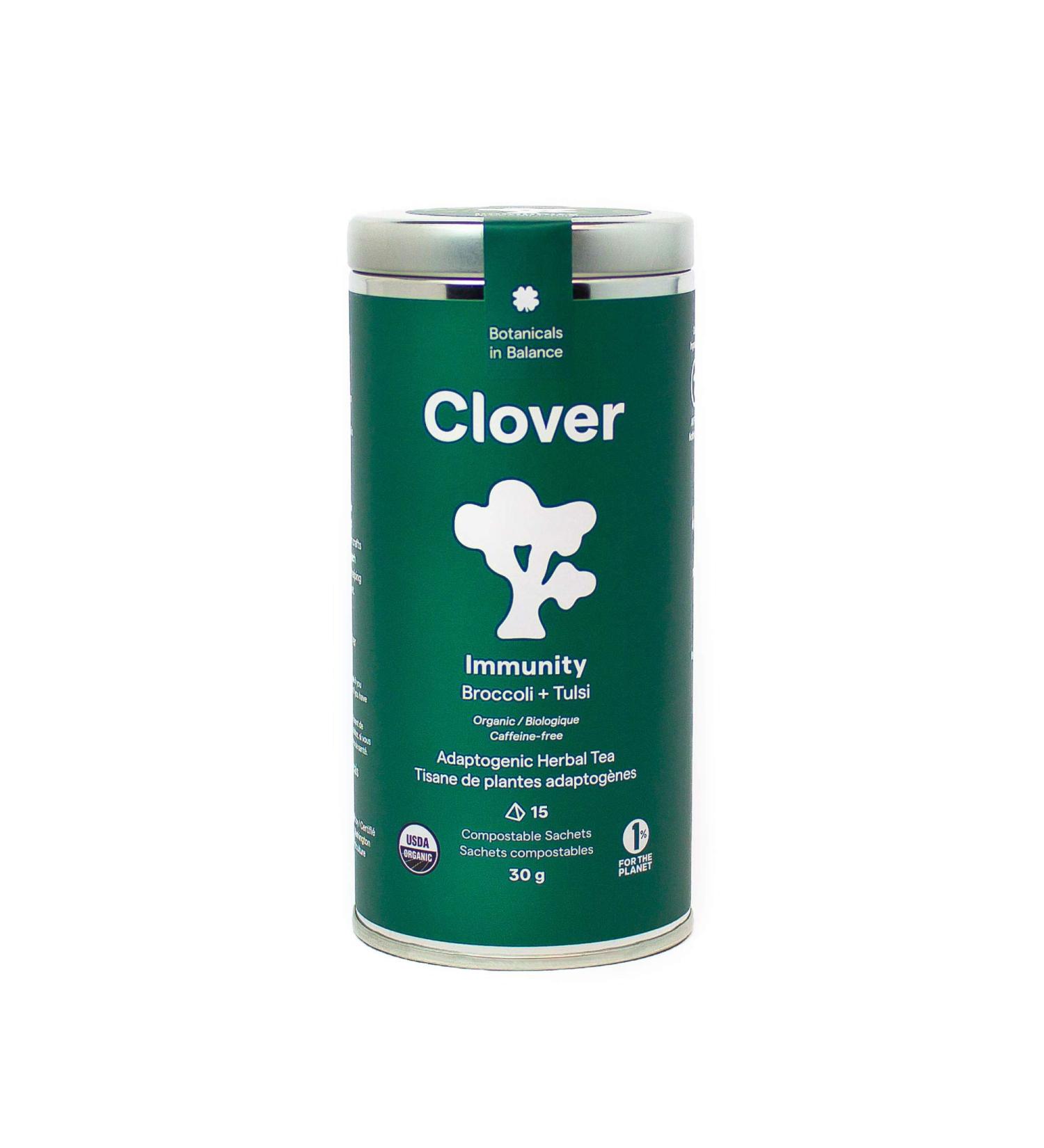 Clover Botanicals Organic Adaptogenic Tea: Immunity - Broccoli + Tulsi - 3 Pack (45 Compostable Pyramid Bags) - Buy Online on GoSupps.com