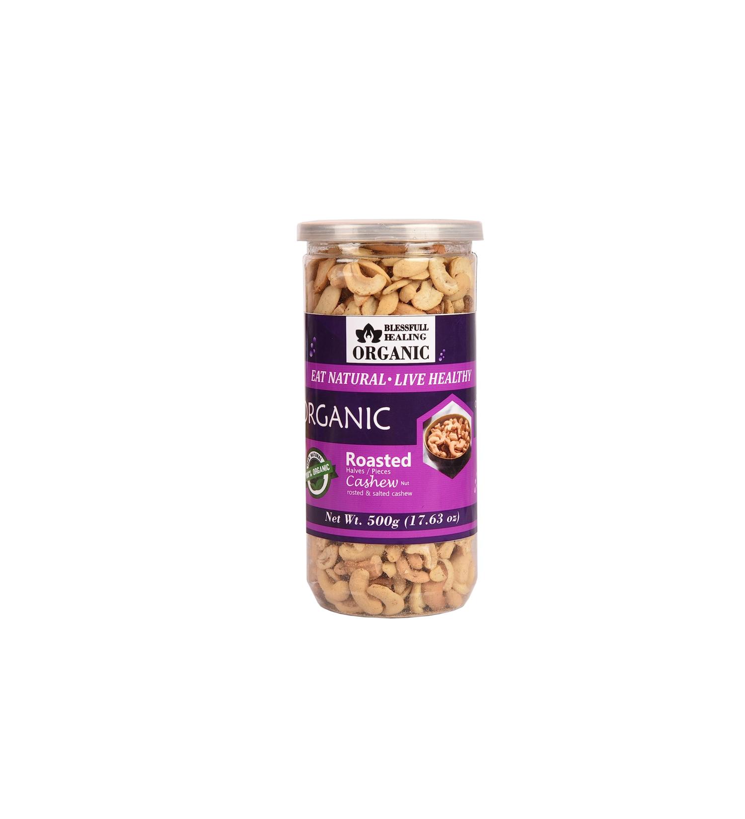 Blessfull Healing Organic Natural Vegan Roastad & Salted Roasted Halves/Pieces Cashew Nuts Crunchy Kaju 500 Gram - Buy Online on GoSupps.com