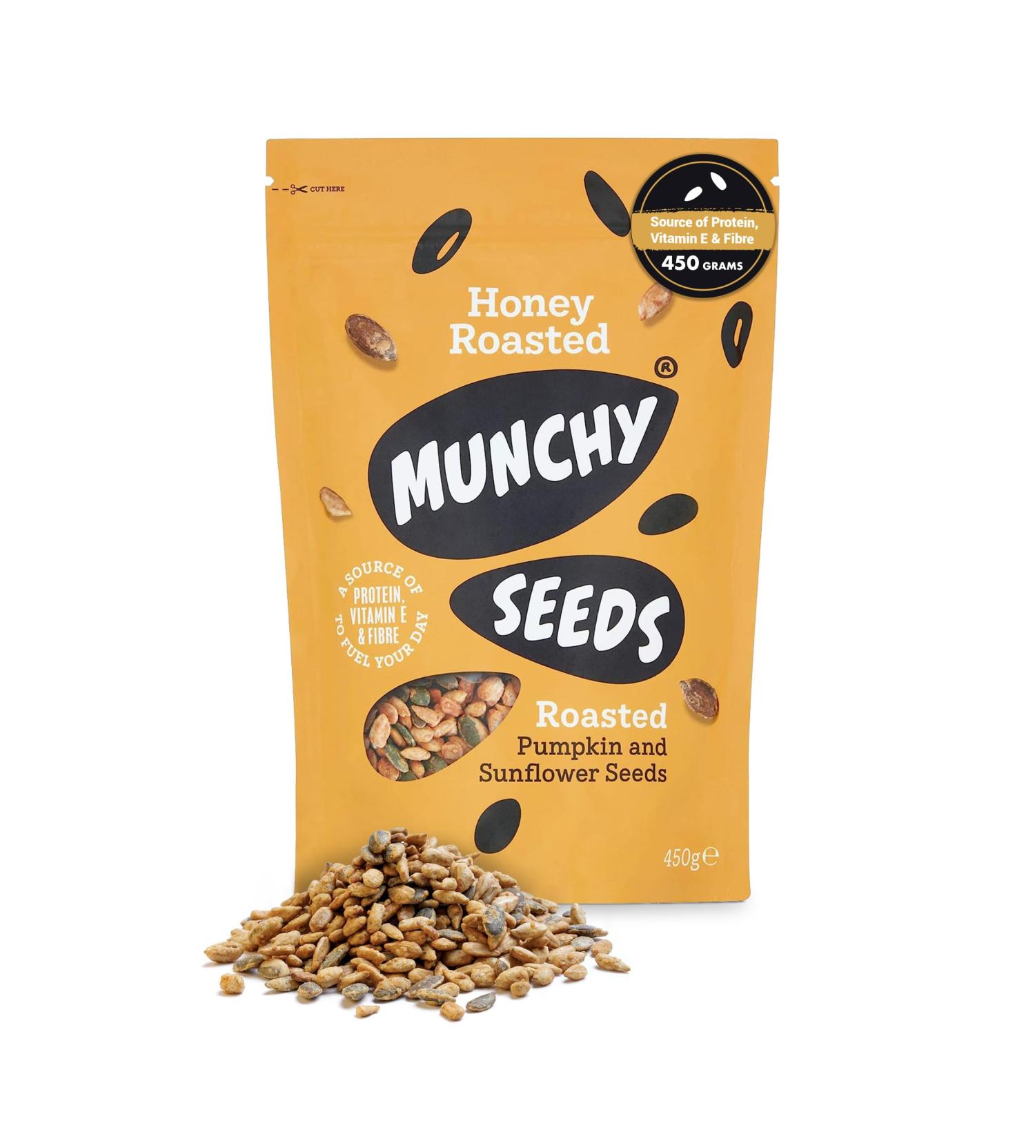 Honey Roasted Sweet Mix of Sunflower & Pumpkin Seeds 450g - Gluten & Wheat-Free Protein Snack with Fibre & Vitamin E for Kids & Adults | Munchy Seeds - Buy Online on GoSupps.com