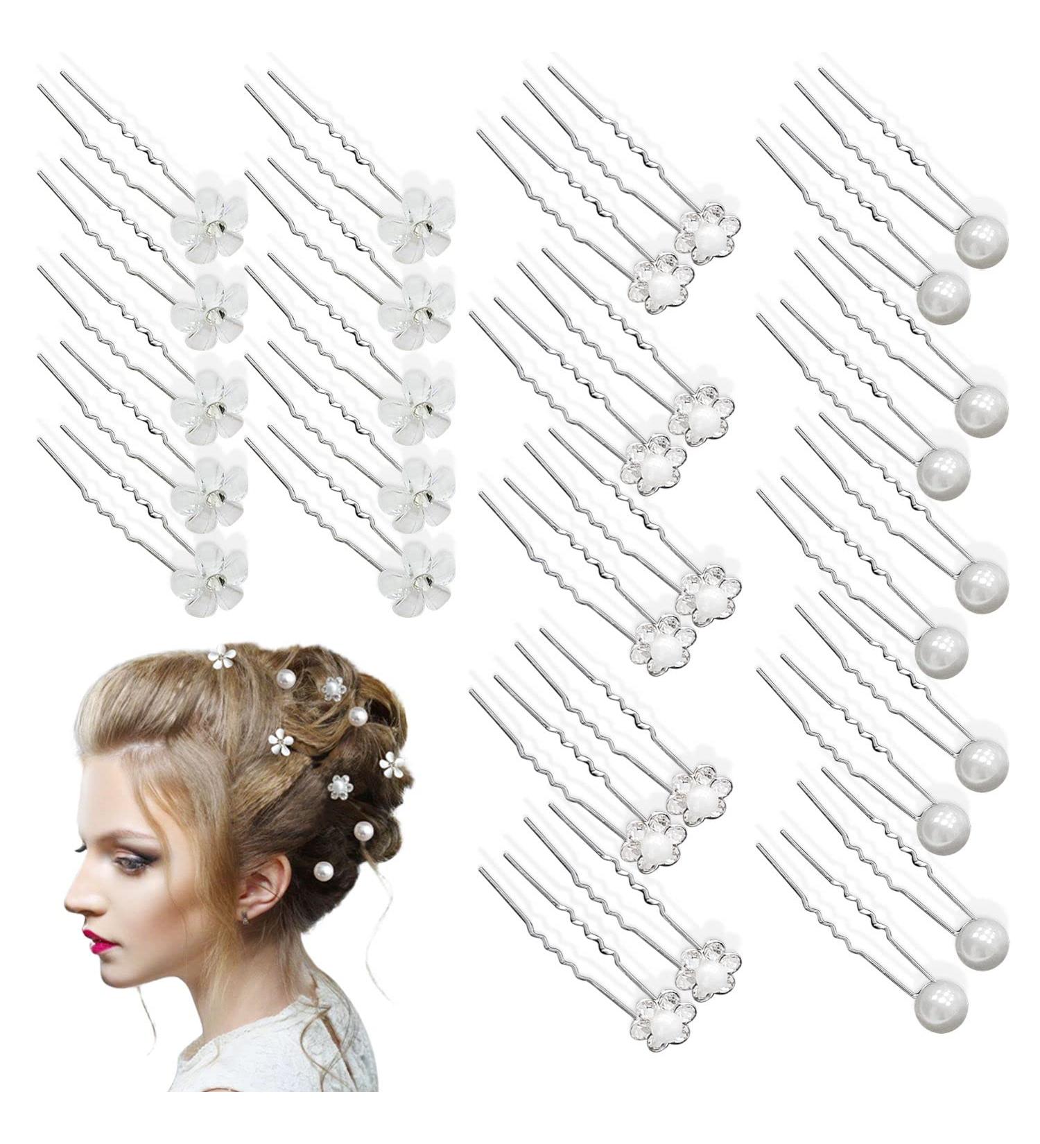 30-Piece Wedding Hair Accessories Set - U-Shaped Hairpins with Pearls & Rhinestones for Bridal Hairstyles & Bridesmaid Parties - Buy Online on GoSupps.com