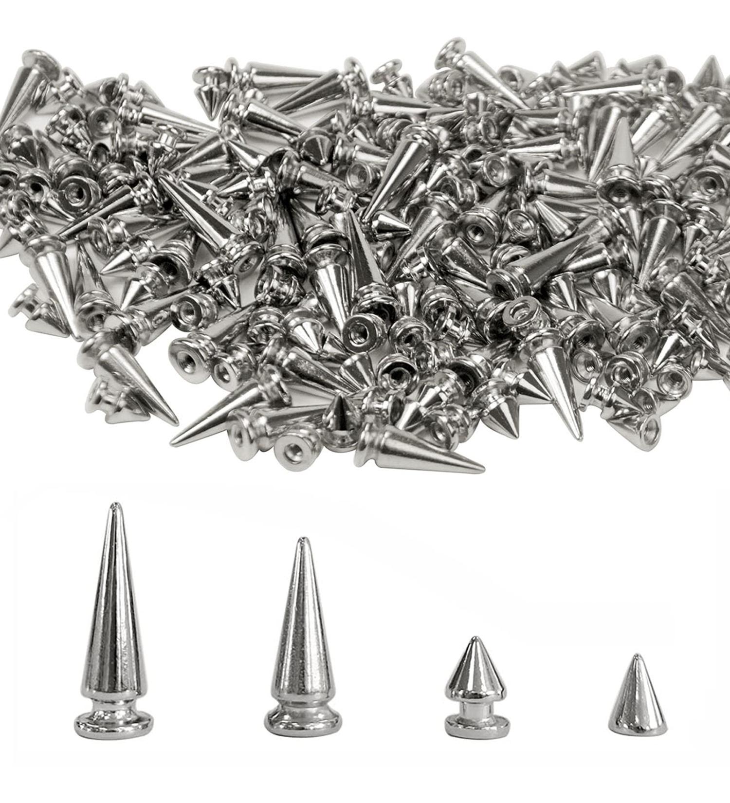 200 Sets Silver Cone Spikes Screw Back Studs for DIY