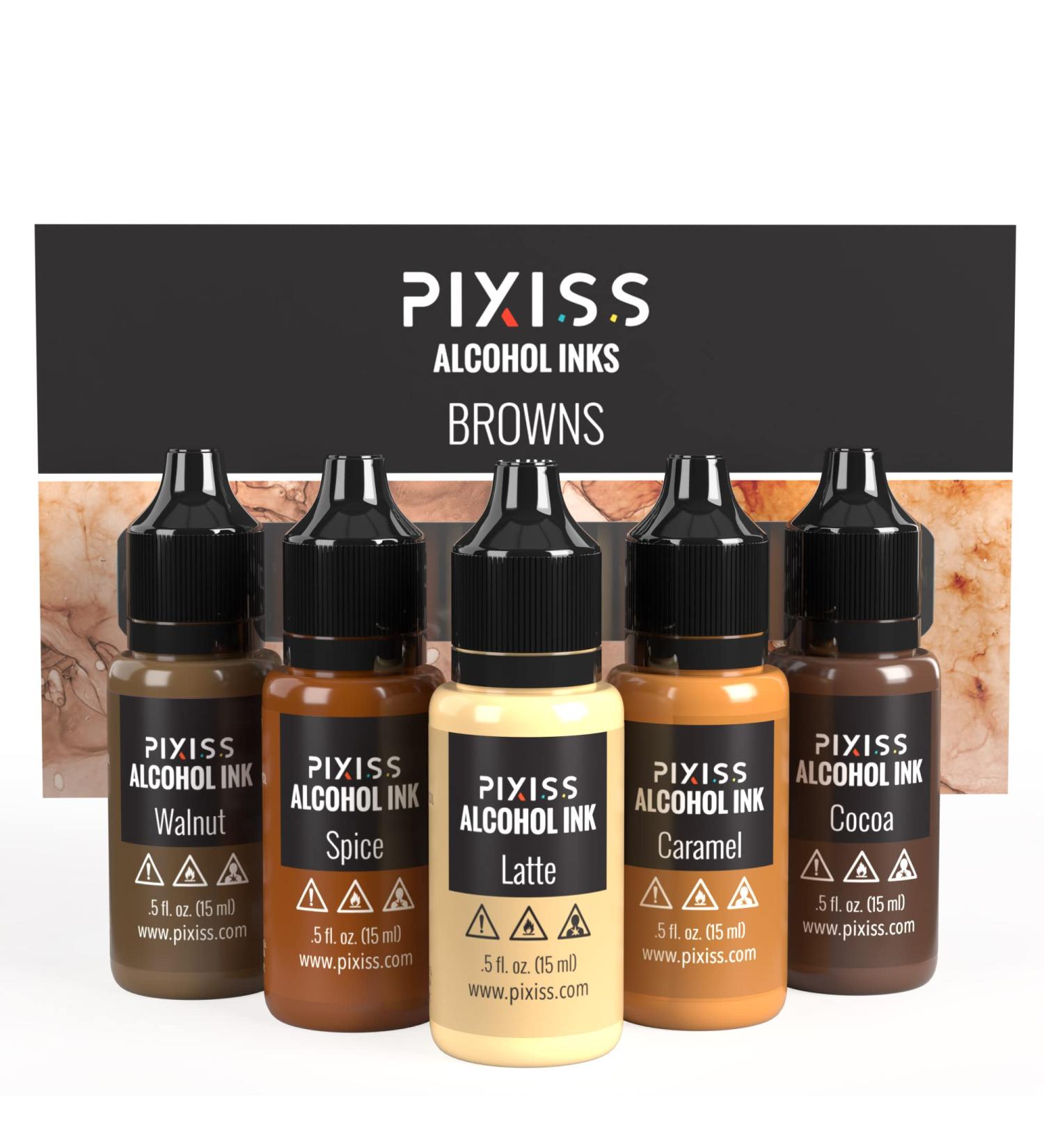 Pixiss Browns Alcohol Inks Set - 5 Highly Saturated Brown Inks for Resin Art & Crafts - Buy Online on GoSupps.com