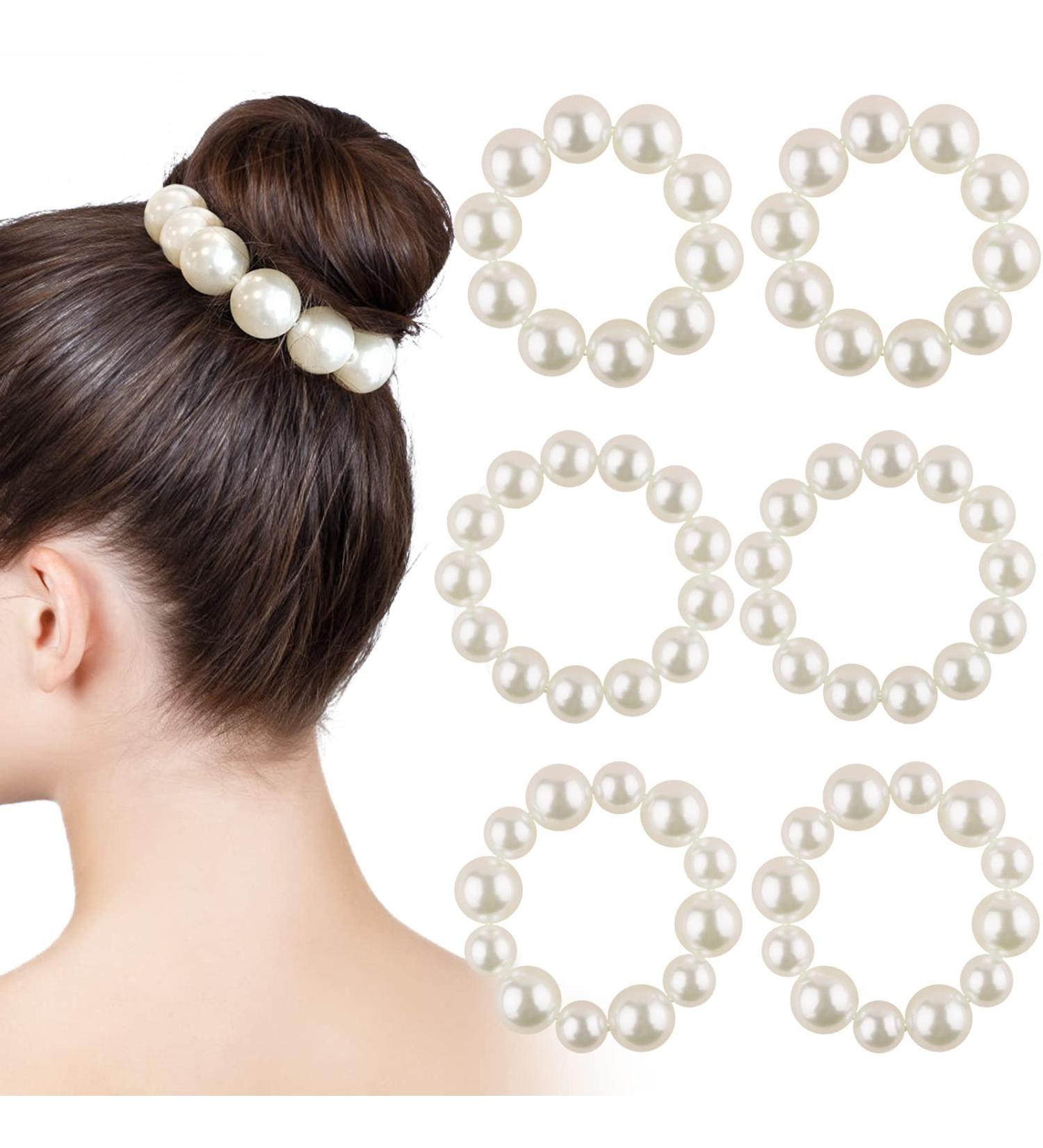 EBANKU Pearl Hair Ties - 6 Pack Stretch Hair Bands for Women & Girls | Elegant Hair Accessories - Buy Online on GoSupps.com