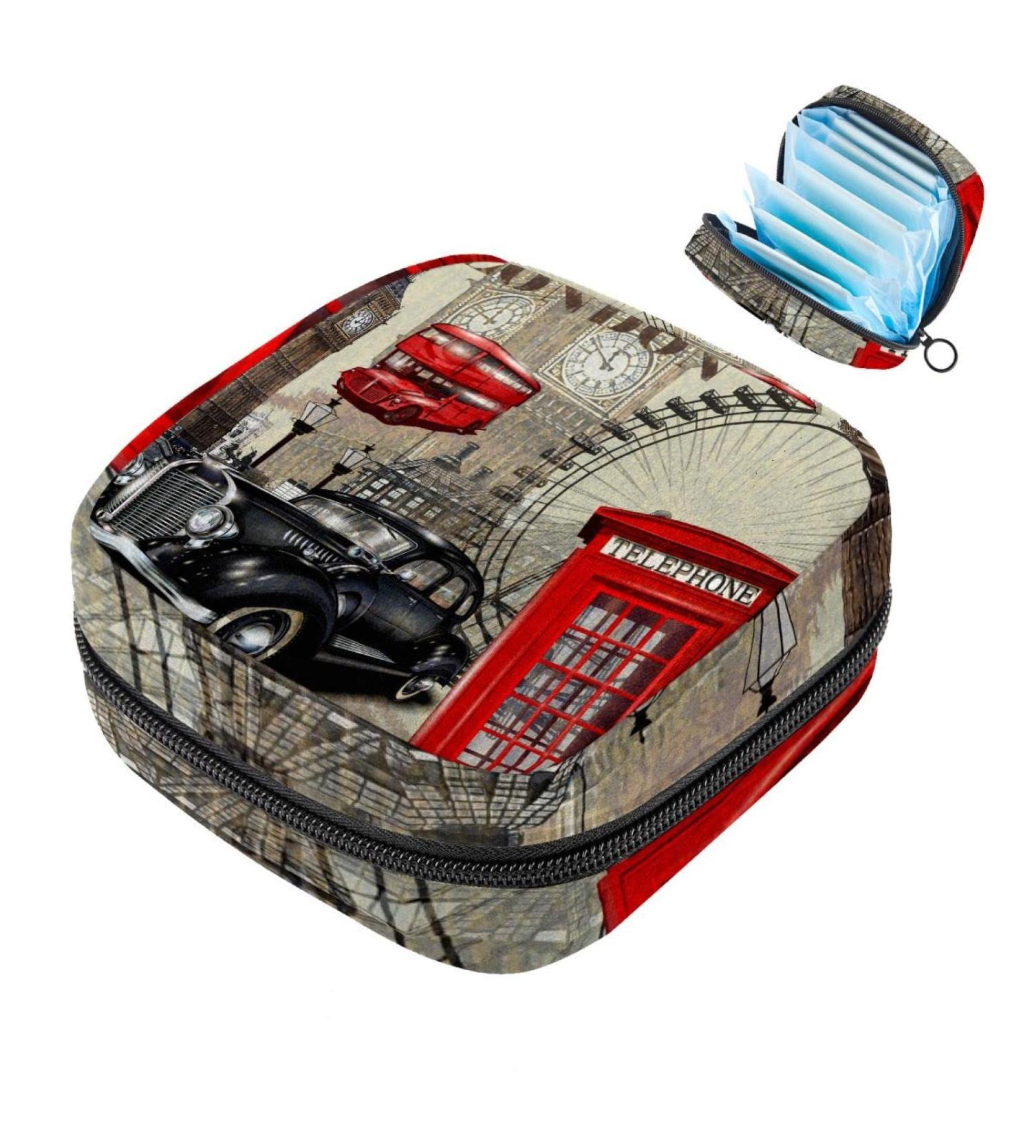 Vintage London Menstruation Pad Bag with Zipper | Chic Tampon & Napkin Storage for Women & Girls - Buy Online on GoSupps.com