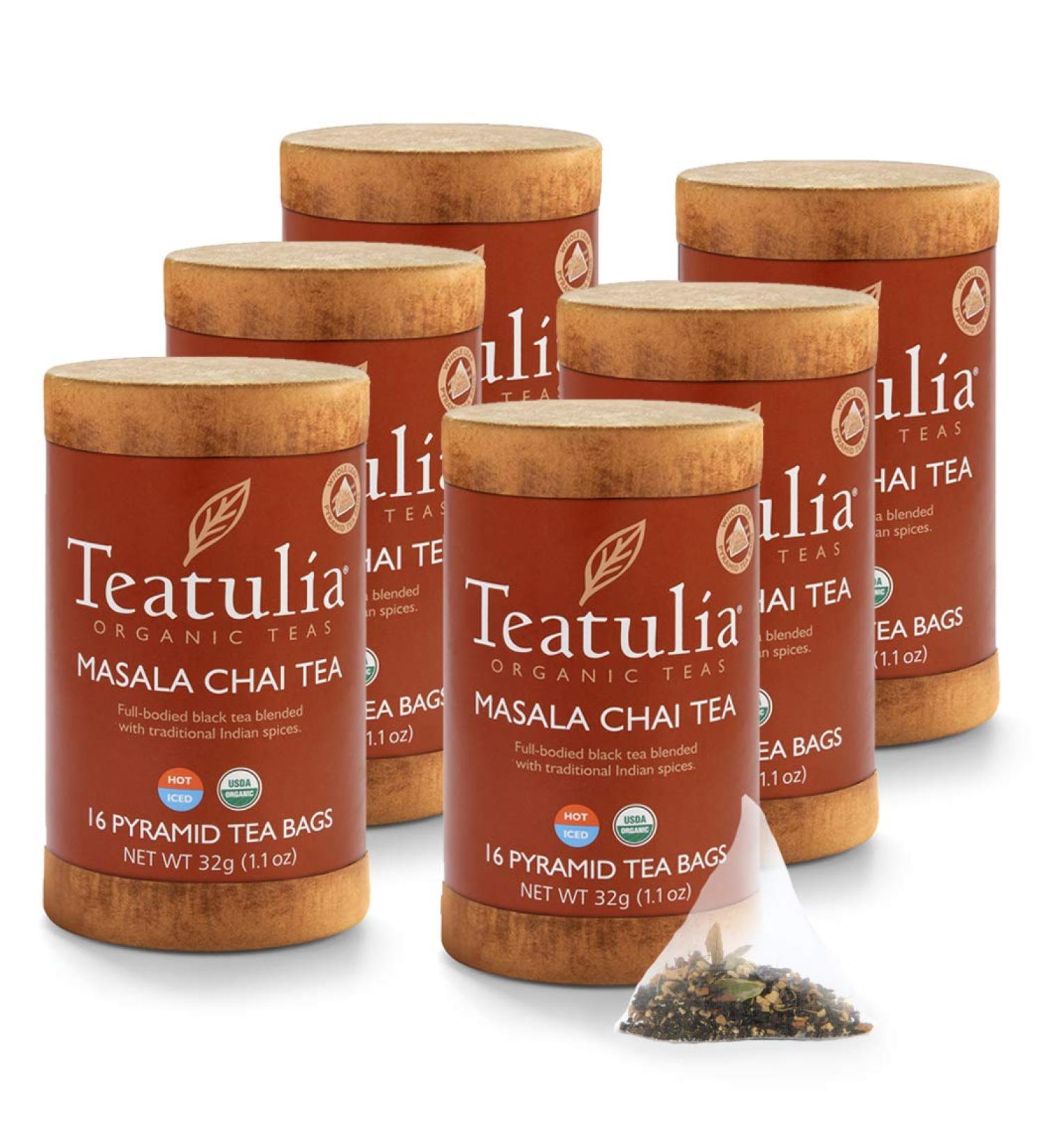 Teatulia Organic Masala Chai Tea - 96 Compostable Whole-Leaf Pyramid Bags | Black Tea & Spices Blend - Buy Online on GoSupps.com