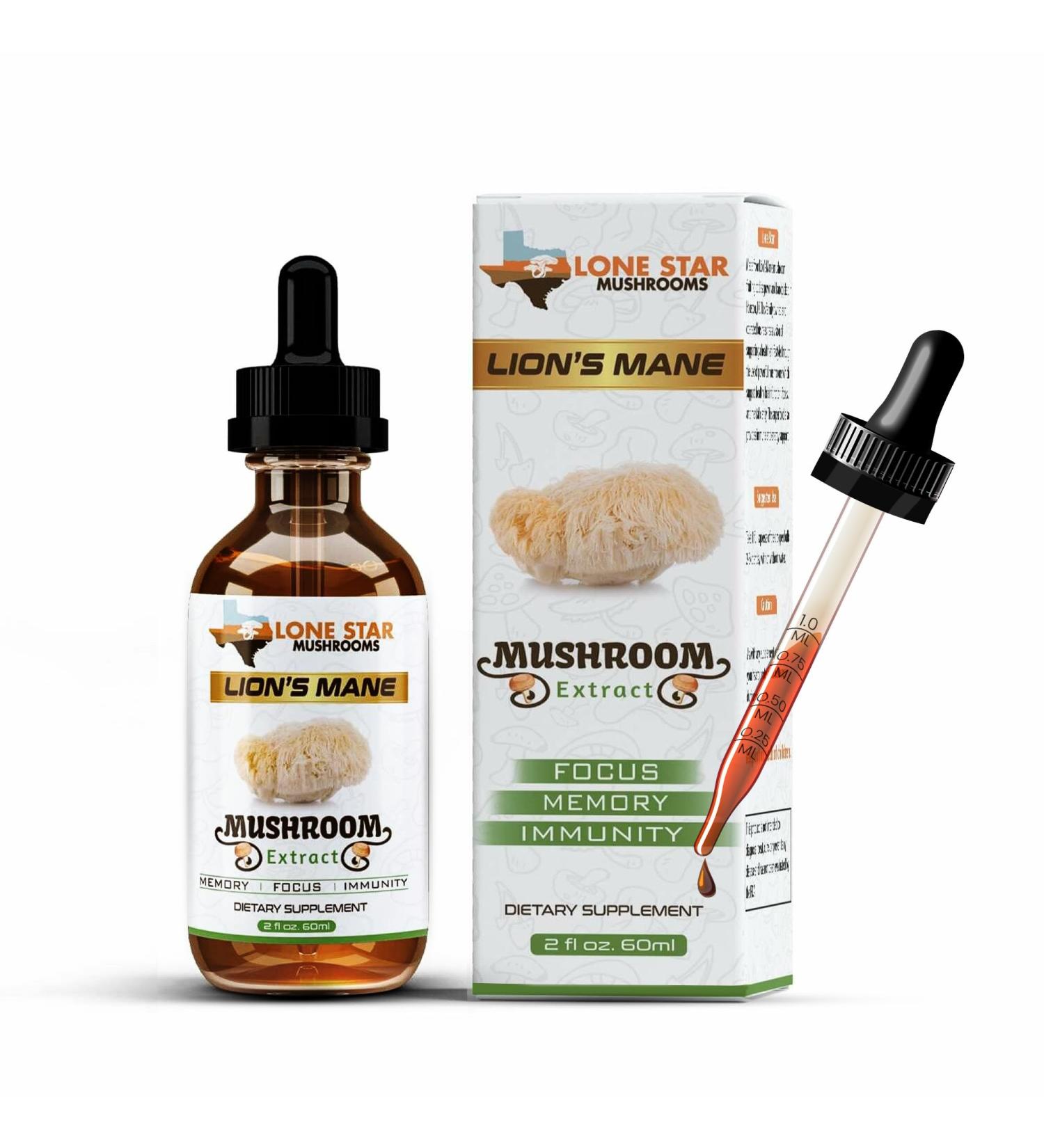 Lone Star Mushrooms Lions Mane Dual Liquid Extract/Tincture | Organic Fruiting Bodies only | Grown in USA | Highly Concentrated | Memory Focus Immunity | No Grain/Filler - Buy Online on GoSupps.com