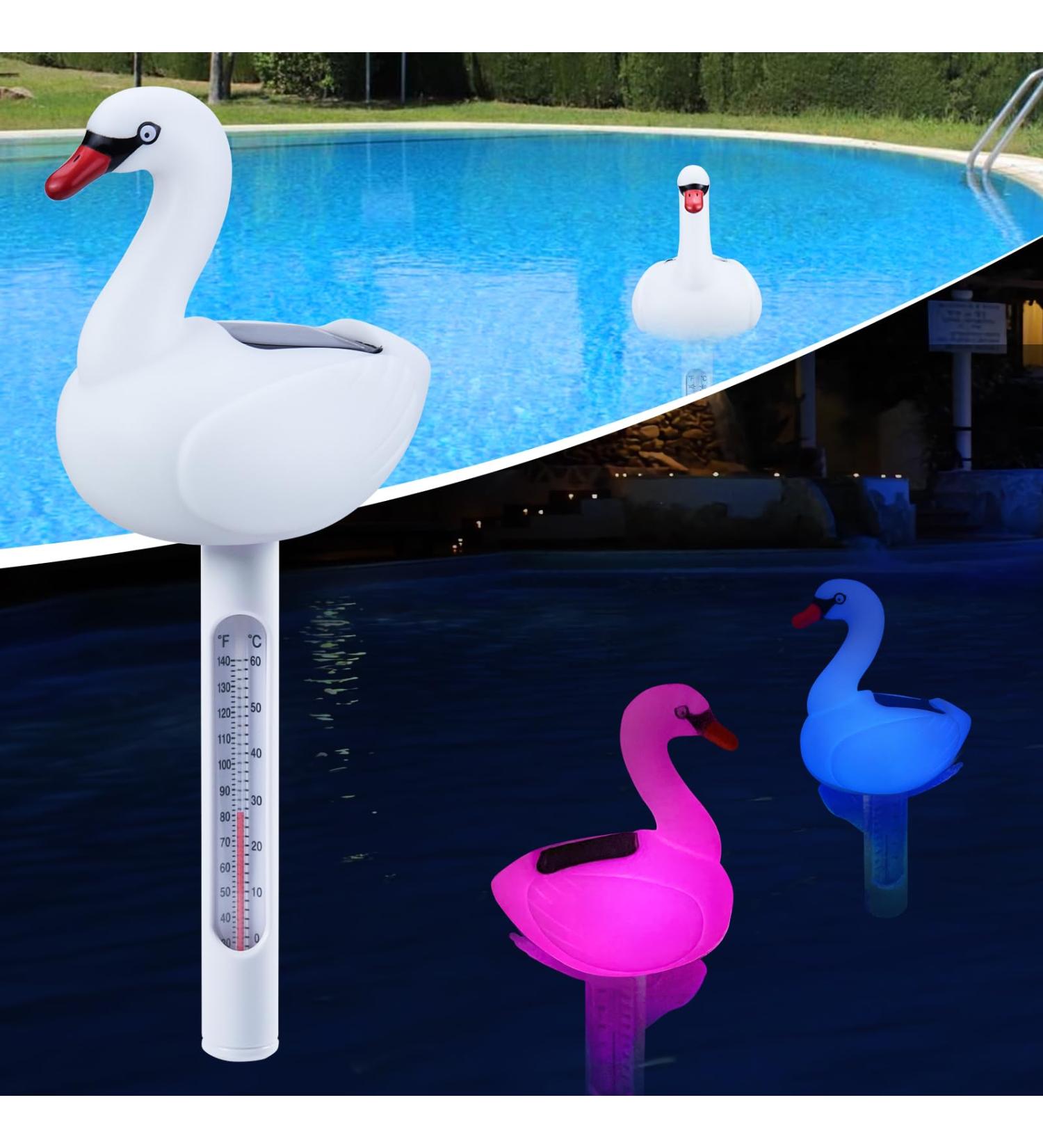 Kingsom Solar Floating Pool Thermometer with Color-Changing Swan Light - Easy Night Reading for Spa & Pool - Buy Online on GoSupps.com