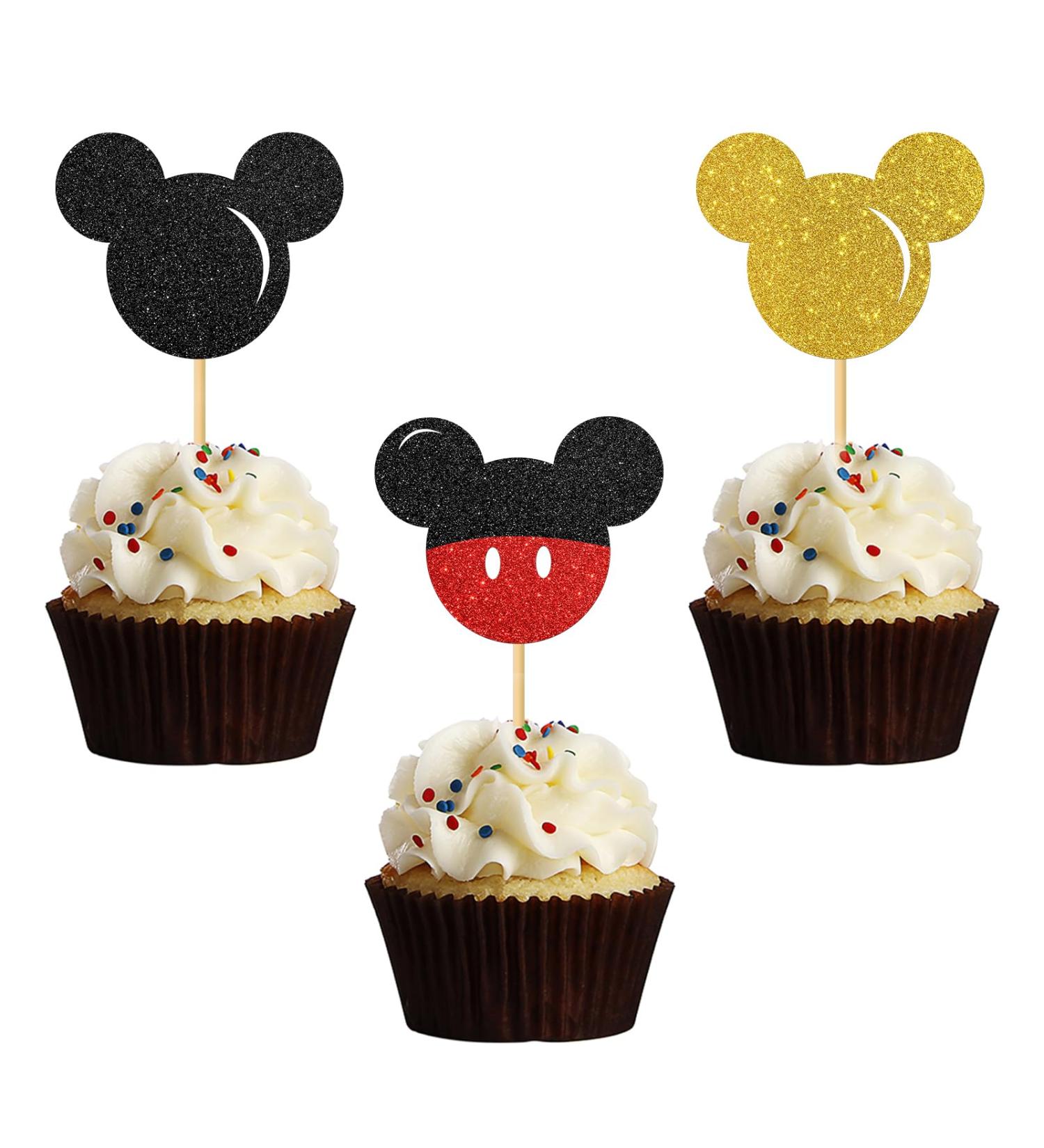MonMon & Craft Mickey Cupcake Toppers/Girls Boys Children Mouse Birthday Cupcake Toppers/Baby Shower/Kids Birthday Party Decorations/Glitter - 24 Pcs - Buy Online on GoSupps.com