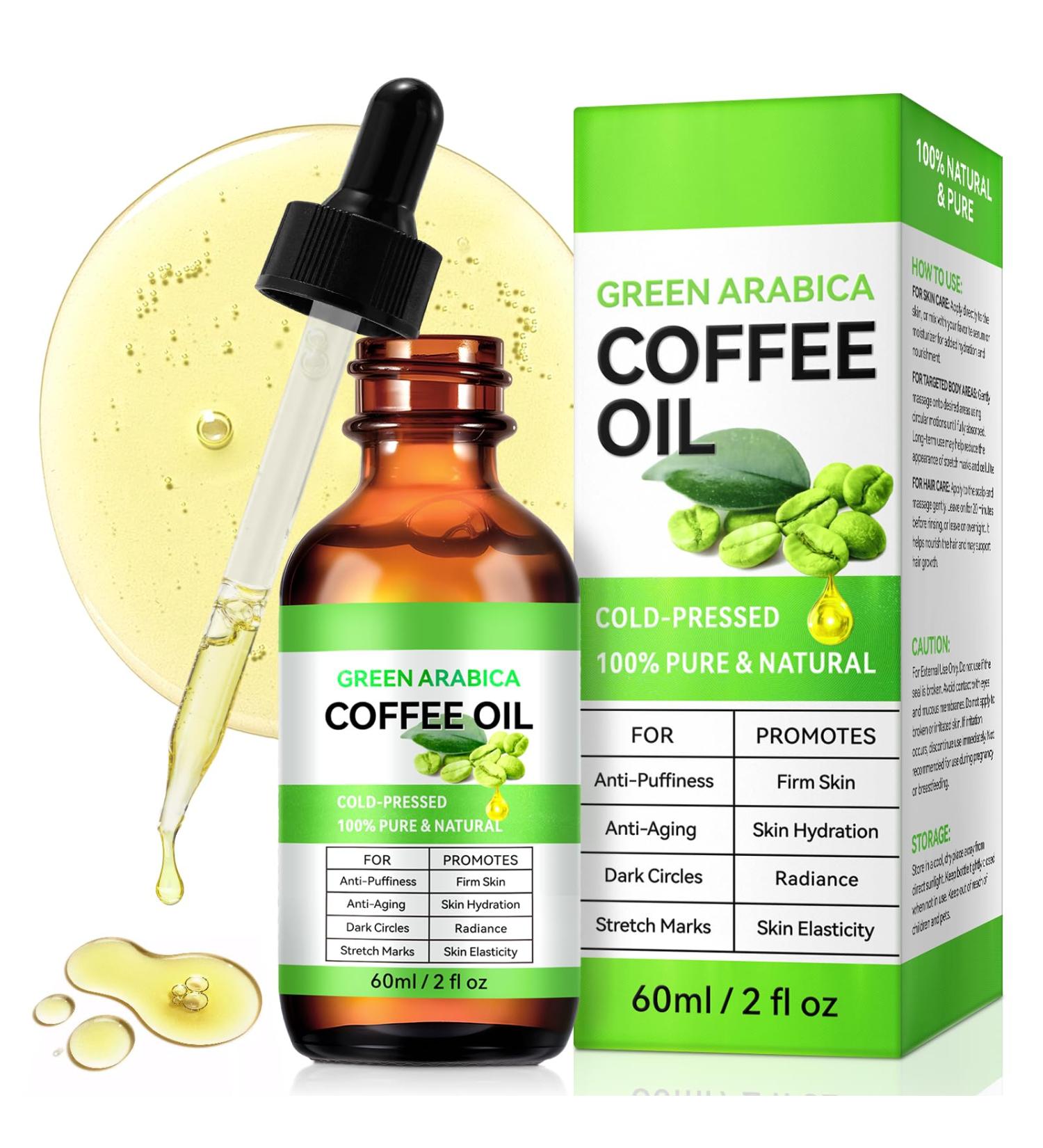 Huile de caf contre les rides - Huile de caf Arabica verte 100 % pure et naturelle - Pour le visage le corps les cheveux - Huile de caf anti-bouffante et ferme - Huile de caf - Soin de la peau - Buy Online on GoSupps.com