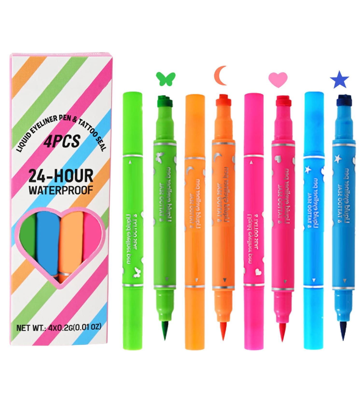 Double Liquid Eye Liner set of 4 waterproof longlasting eyeliners with stamp stamp for precise eye makeup for women and girls - Buy Online on GoSupps.com