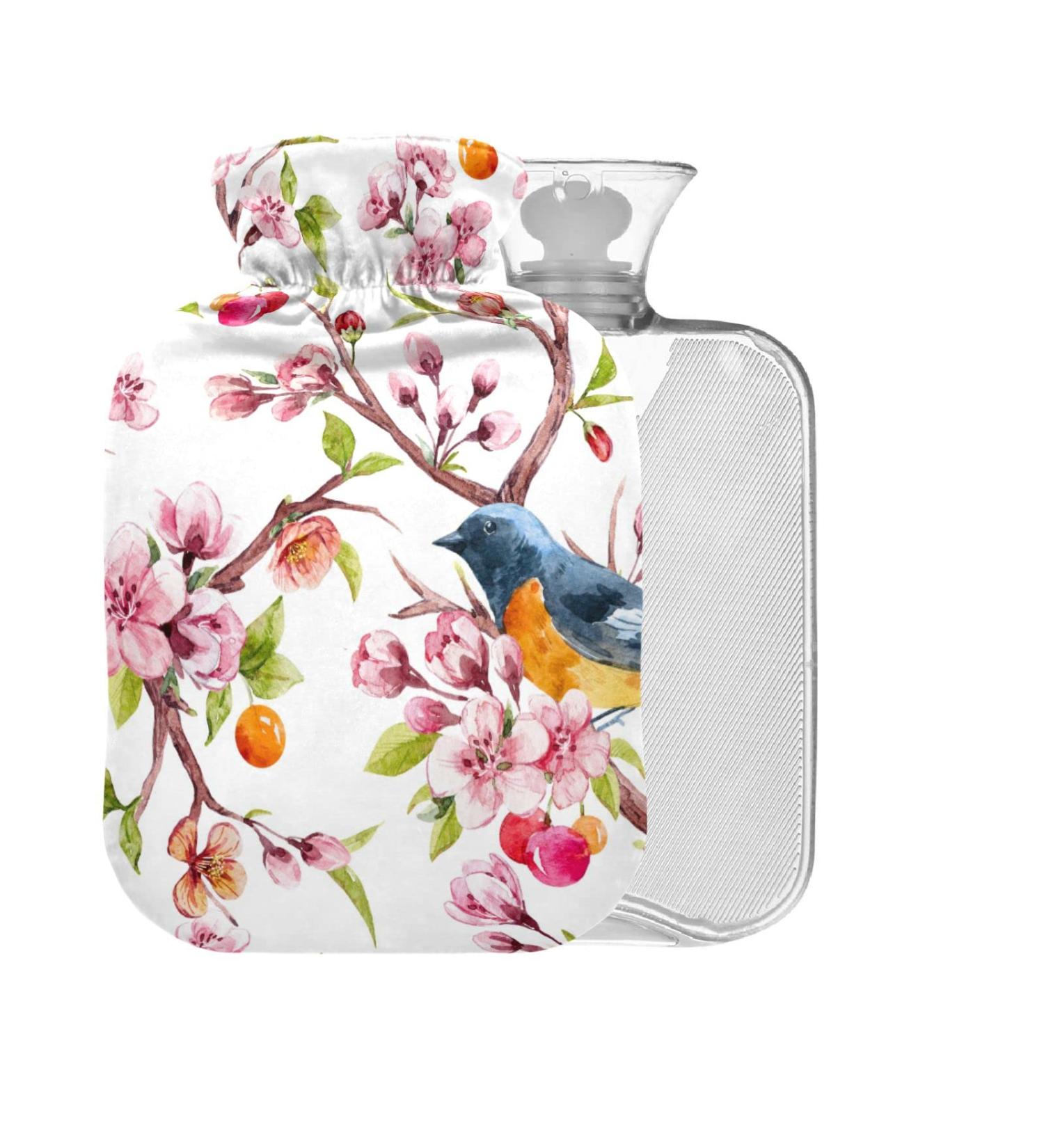 Cherry Flower Leaves Hot Water Bottle with Cover - 1L Pain Relief BPA-Free Warm Stool for Back Pain & Hot/Cold Therapy - Buy Online on GoSupps.com