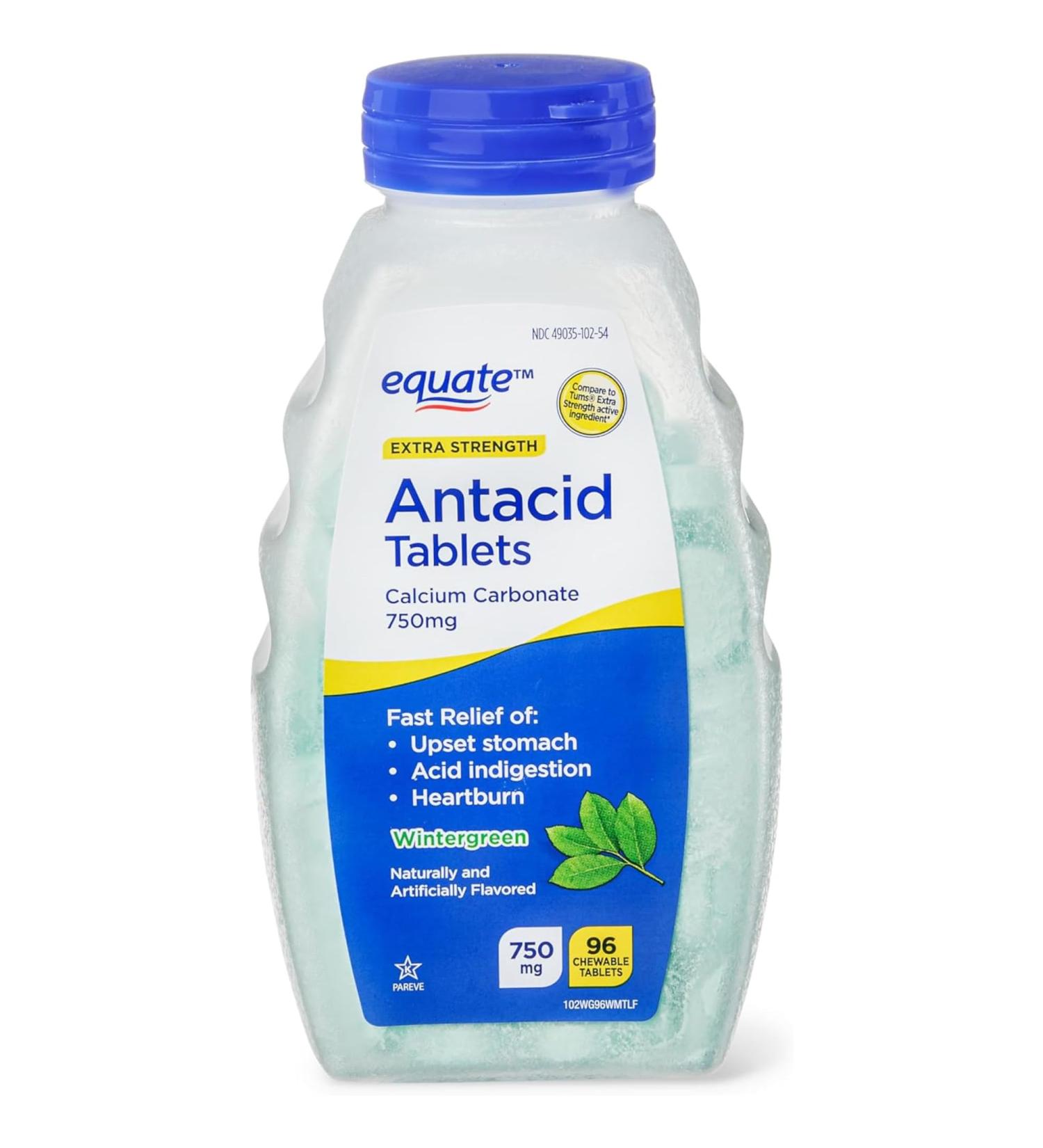 Ravazzi Equate Extra Strength Antacid Chewable Wintergreen Tablets Over The Counter 750 mg 96 Ct - Buy Online on GoSupps.com