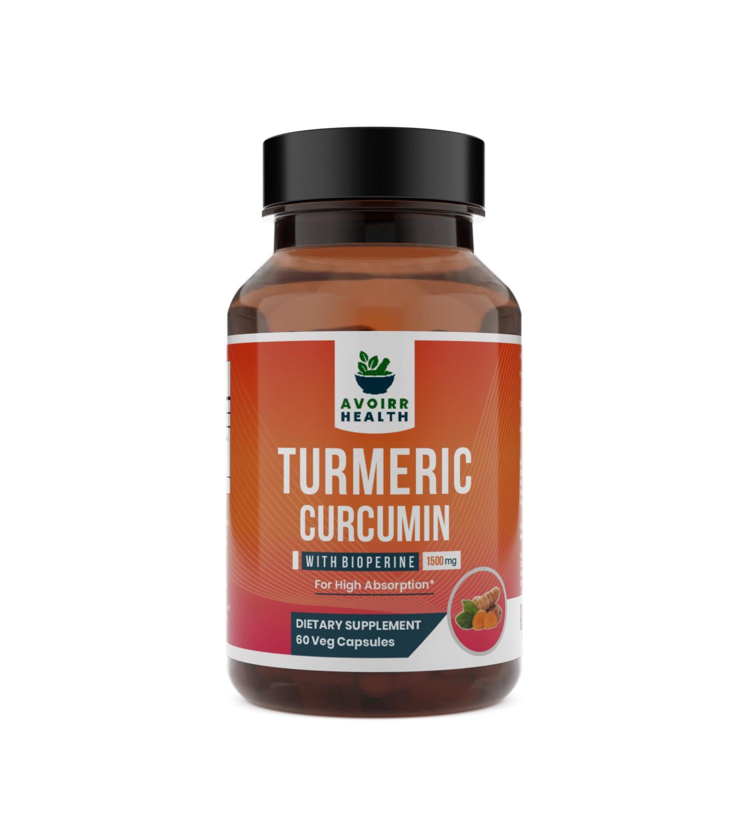 Avoirr Health Organic Turmeric Curcumin Supplement with Pepper- Turmeric Supplement Inflammation Relief Antioxidants & Health Support Supplement for Men Women -1500 mg- 60 Capsules - Buy Online on GoSupps.com
