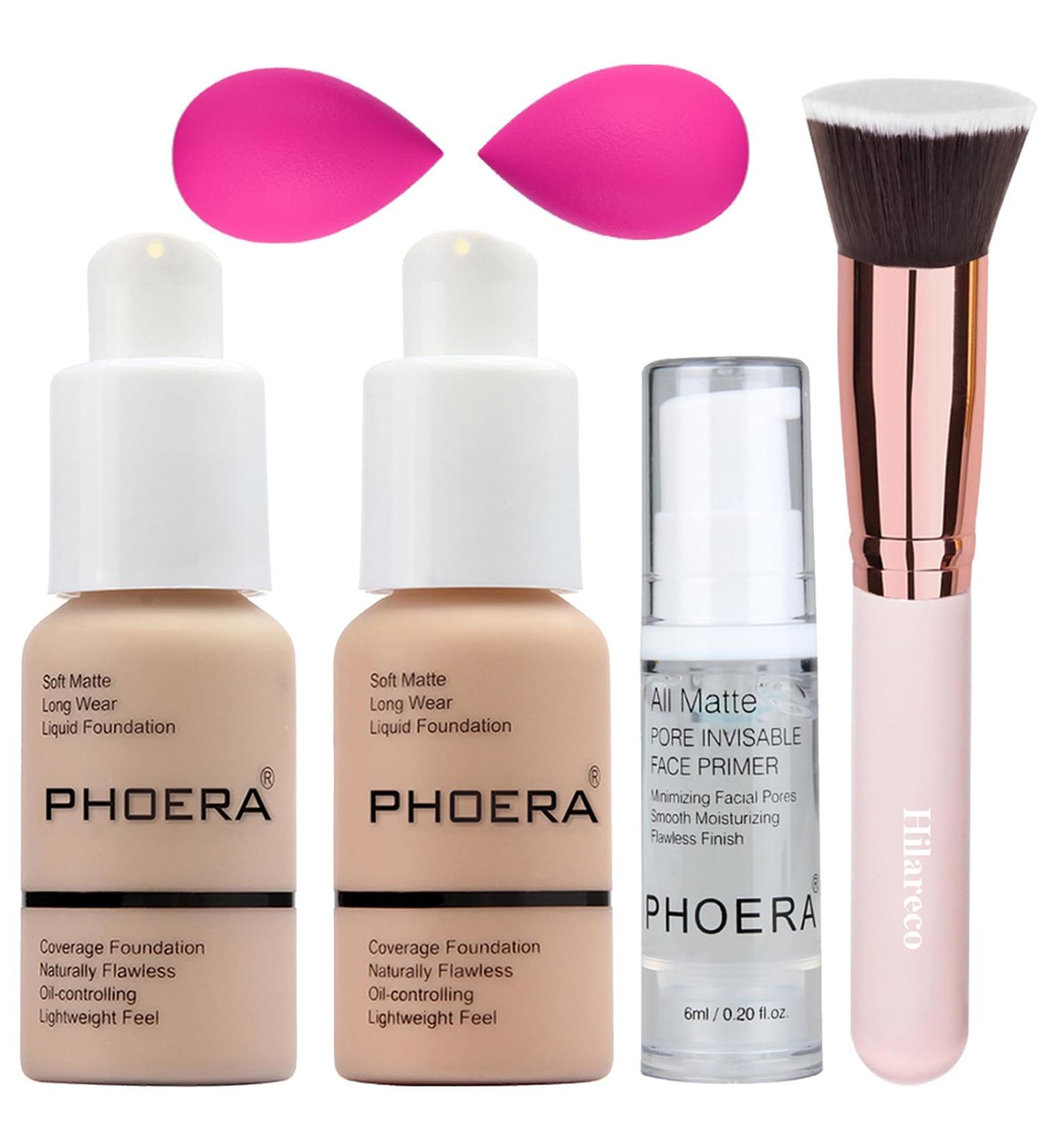 Buy PHOERA Foundation & Makeup Set | Full Coverage Matte Liquid Foundation Primer Concealer & Kabuki Brushes - International Shipping Available - Buy Online on GoSupps.com