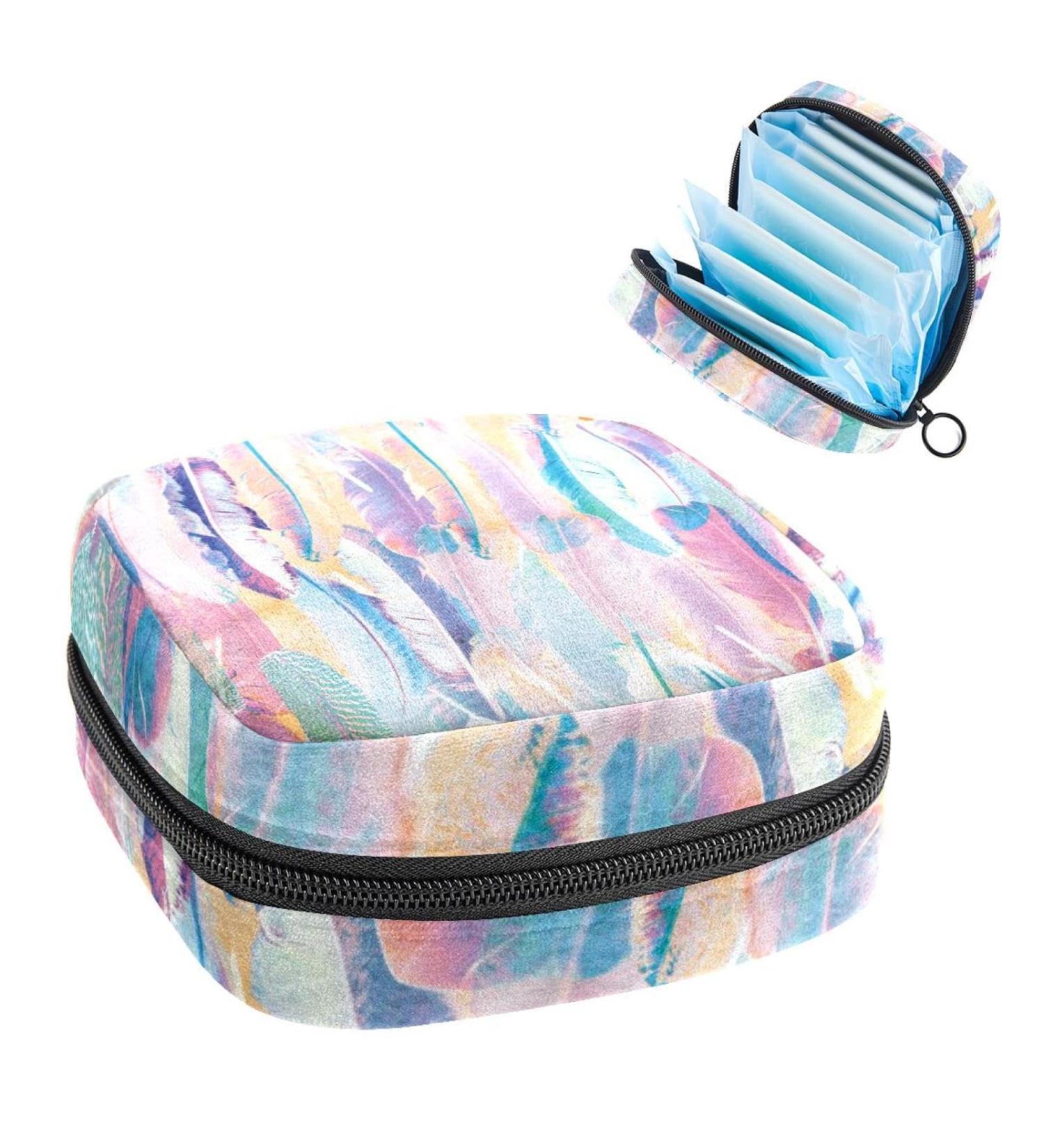 Colorful Feather Period Bag | Sanitary Napkin Storage & Travel Makeup Pouch - Buy Online on GoSupps.com
