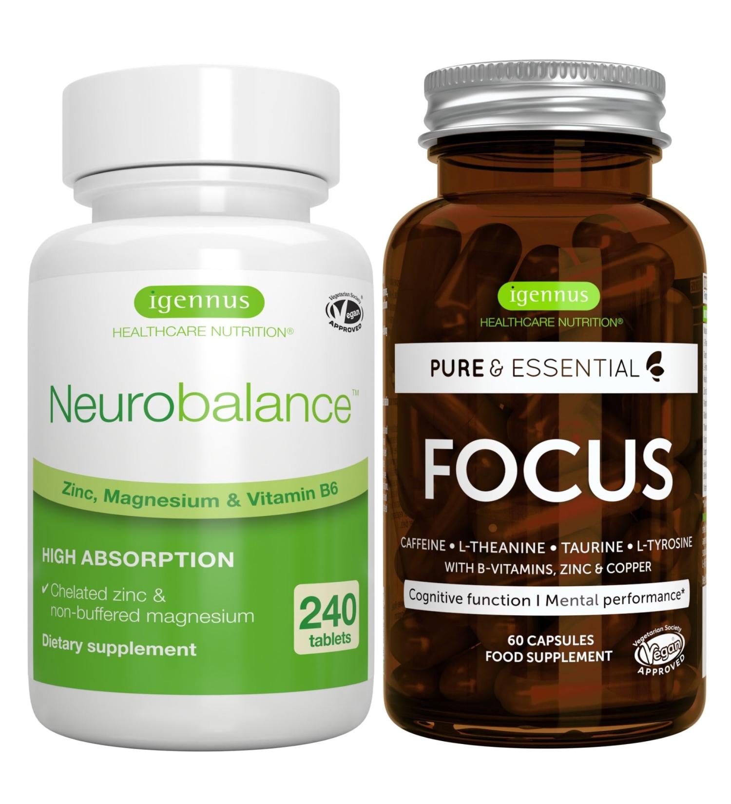 Neurobalance 240 Tablets + Focus Brain Booster Vegan Bundle Chelated Zinc Picolinate 24mg Oxide-Free Magnesium & Vitamin B6 + Caffeine L-Theanine Taurine & L-Tyrosine B-Vitamins Zinc & Copper b - Buy Online on GoSupps.com