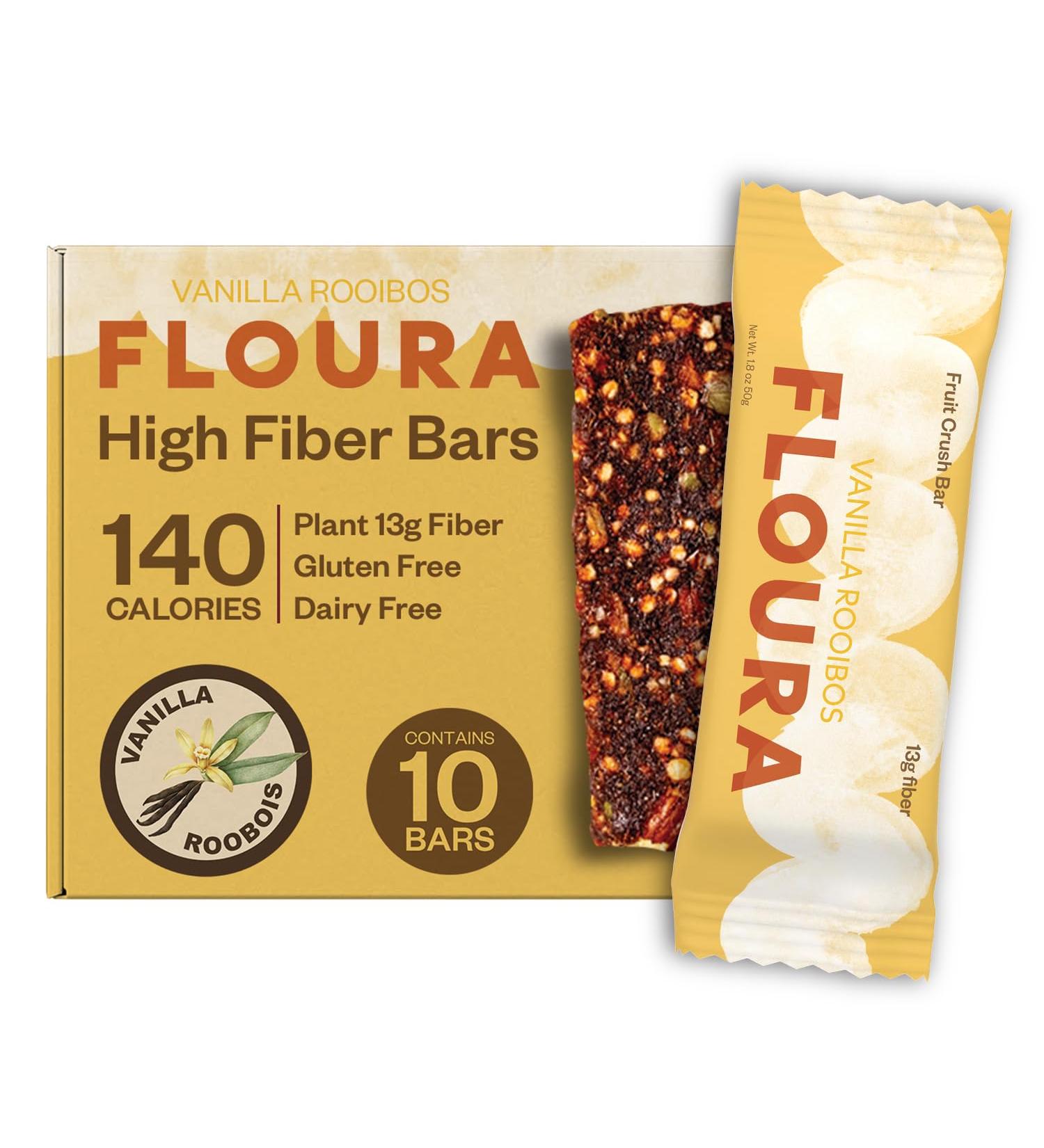 Floura Vanilla Rooibos Fruit-Forward Fiber Bars High Fiber Vegan Gluten & Dairy Free Low Calorie Healthy Snack Bars with Upcycled Produce for Gut Health 10 Pack  - Buy Online on GoSupps.com
