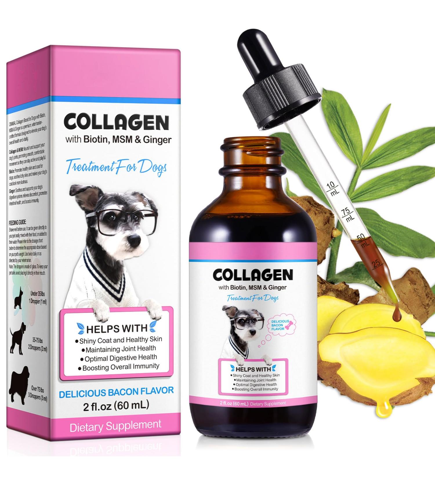 laraspi Collagen for Dogs Joint Supplement for Dogs with Biotin MSM & Ginger Helps with Shiny Coat Healthy Skin and Joint Digestive Health Delicious Bacon Flavor - 2 fl oz - Buy Online on GoSupps.com
