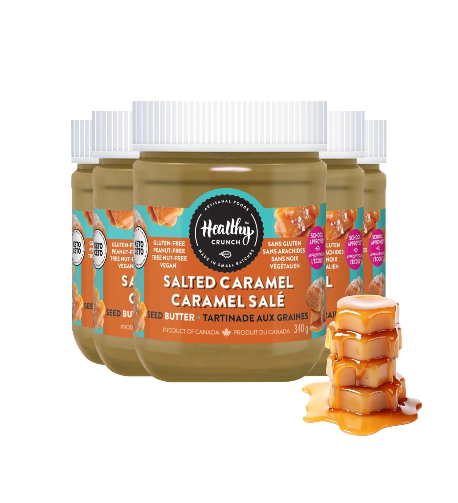 Healthy Crunch Seed Butter - Salted Caramel Flavor 6 Units x 340g - Sunflower Butter Nut Butter Alternative Perfect for Smoothies Snacks Baking - Plant-Based Gluten-Free Non-GMO Vegan-Friendly - Buy Online on GoSupps.com