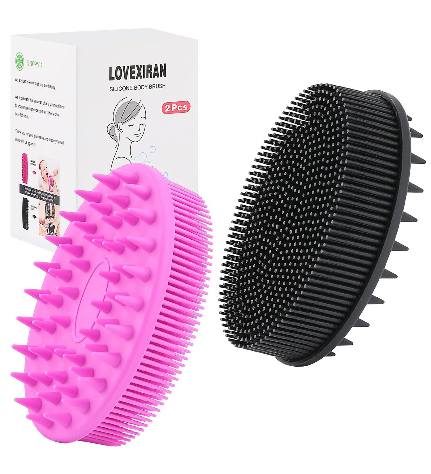 2pcs Upgrade Silicone Body Scrubber Set - Exfoliating Body Brush, More Hygienic & Lathers Well - Black & Purple - Buy Online on GoSupps.com