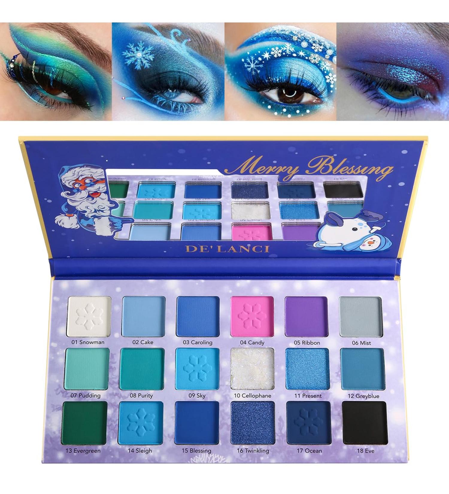 Shop Blue Eyeshadow Palette | Christmas Matte & Shimmer | 18 Pigmented Cool Toned Multichrome Makeup for Holidays - Buy Online on GoSupps.com
