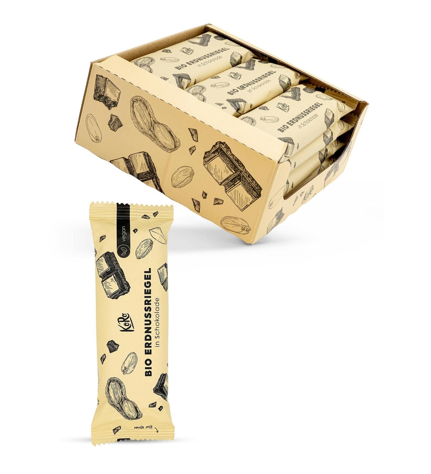KoRo - Bio Erdnussriegel mit Schokolade 50 g - Bio und vegan - Zart schmelzende Schokolade - Mit Kokosbl tenzucker ges ßt - Buy Online on GoSupps.com