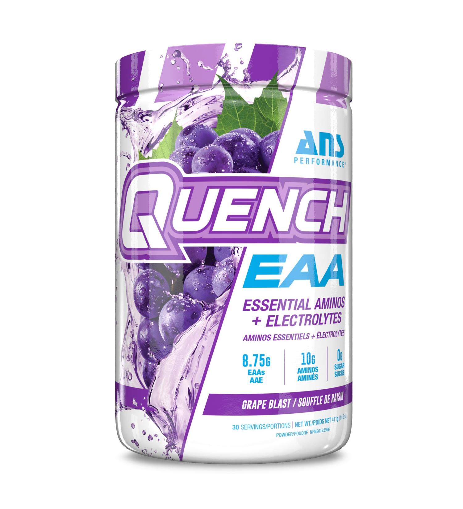 Quench EAA Aminos + Electrolytes - 10g Essential Amino Acids Zero Sugar & Calories Vitamins & Antioxidants - Grape Blast Flavor - International Shipping Available - Buy Online on GoSupps.com