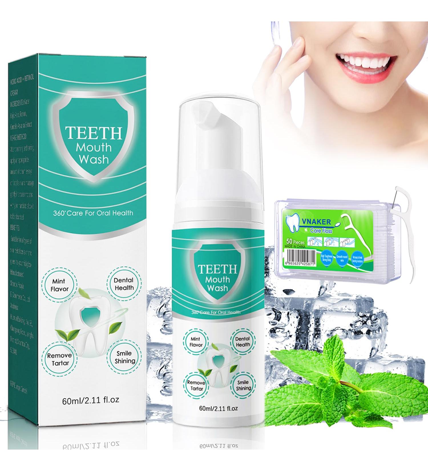 Awzlove Teeth Total Care Mouthwash - Whitening Foam with Dental Floss for Fresh Breath & Clean Teeth (60ml) - Buy Online on GoSupps.com