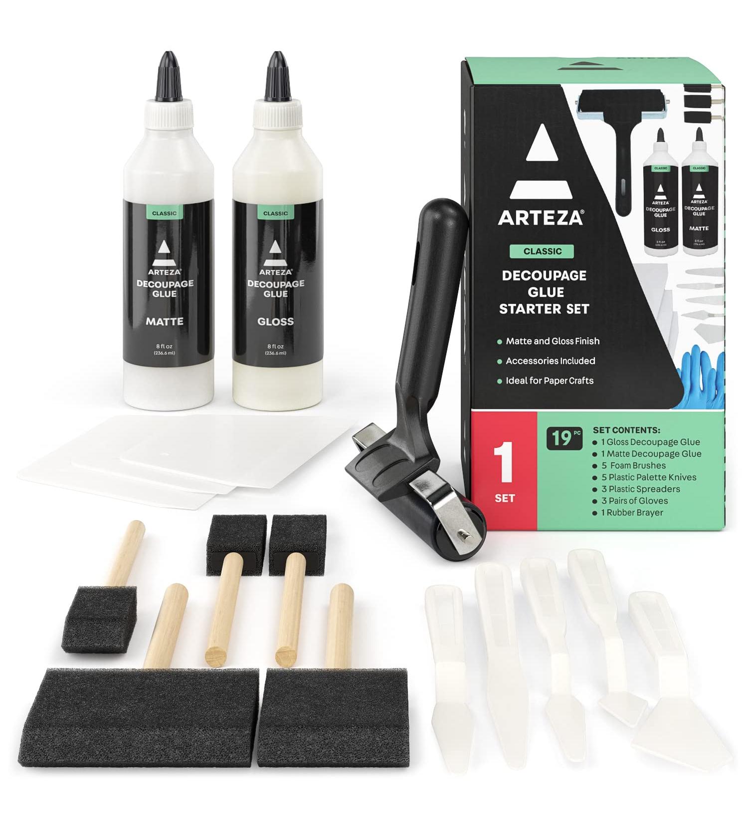 Arteza Decoupage Glue Craft Kit: Gloss & Matte Finish 8-oz Bottles - Art Supplies for Paper Crafting, Scrapbooking, and Decorating - Buy Online on GoSupps.com