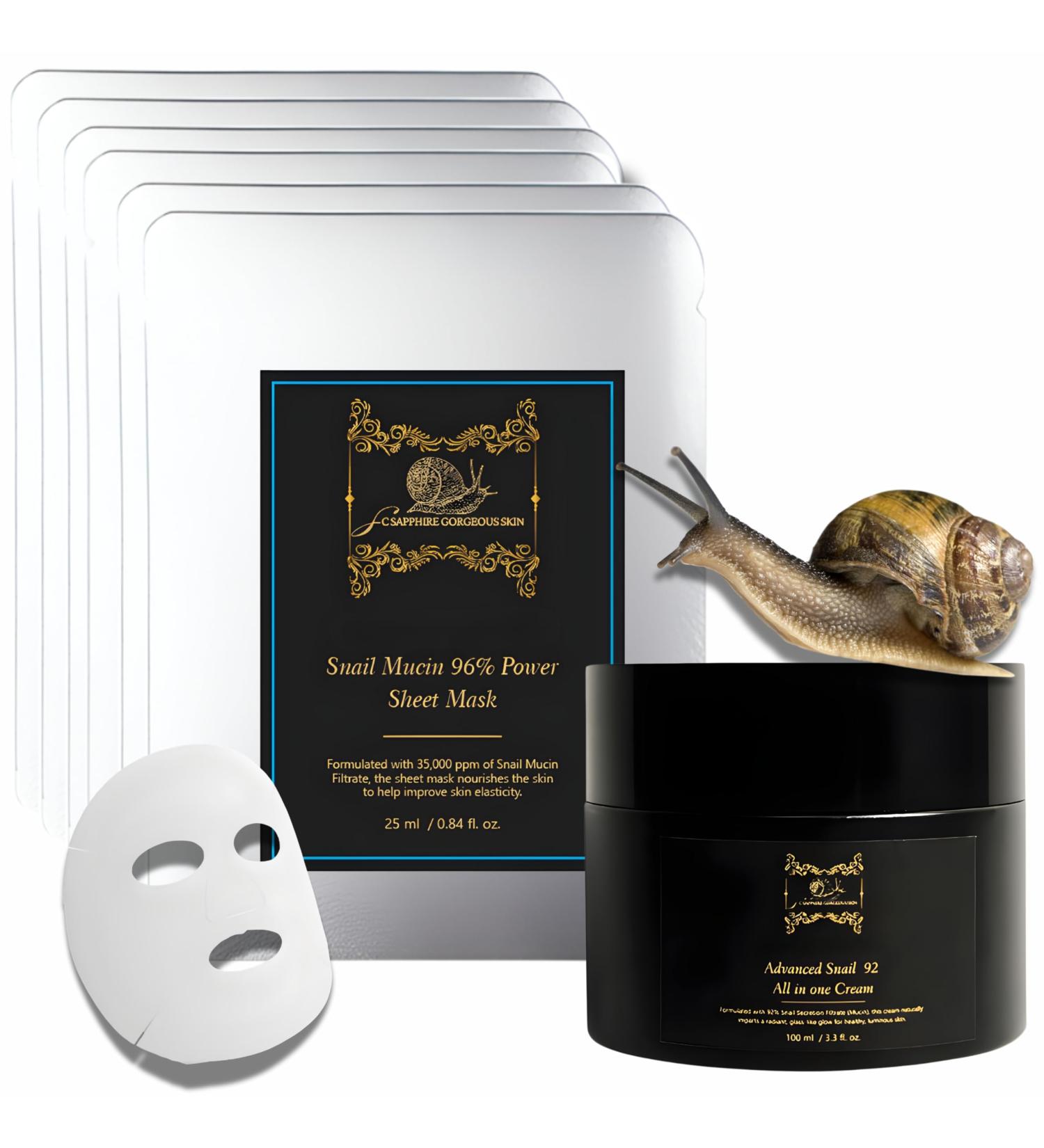 SC Sapphire Snail Mucin Skin Repair Kit - 96% Moisturizing Mask Sheets & 92% Repair Cream | 90-Day Treatment for Dry Skin Dark Spots & Fine Lines - International Shipping Available - Buy Online on GoSupps.com