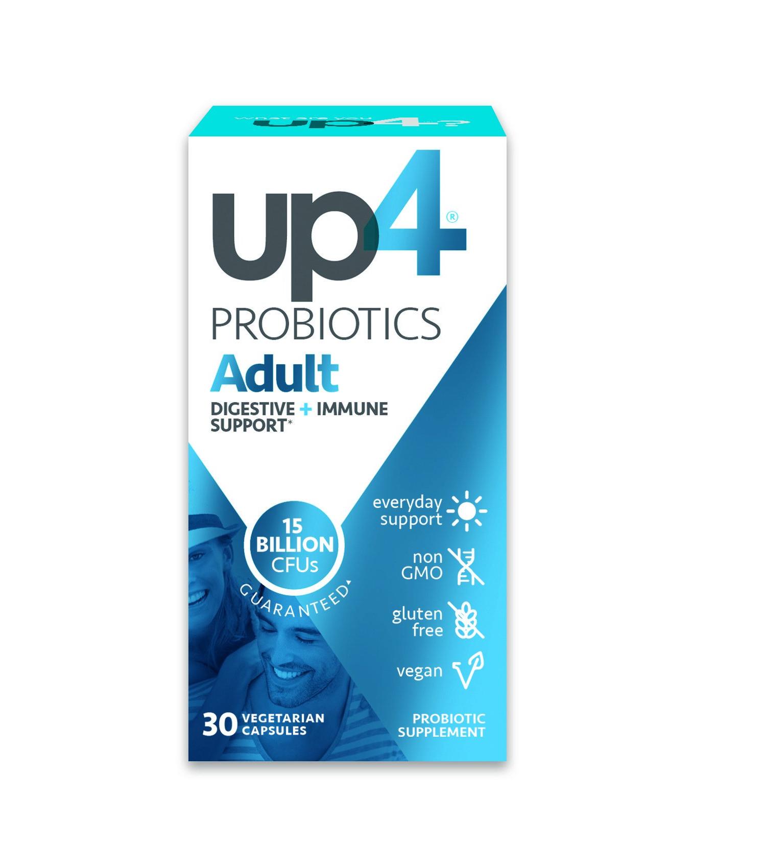 UP4 Adult Probiotic Supplement - 15 Billion CFU, Digestive & Immune Support, Non-GMO, Vegan - 30 Veg Capsules - Buy Online on GoSupps.com