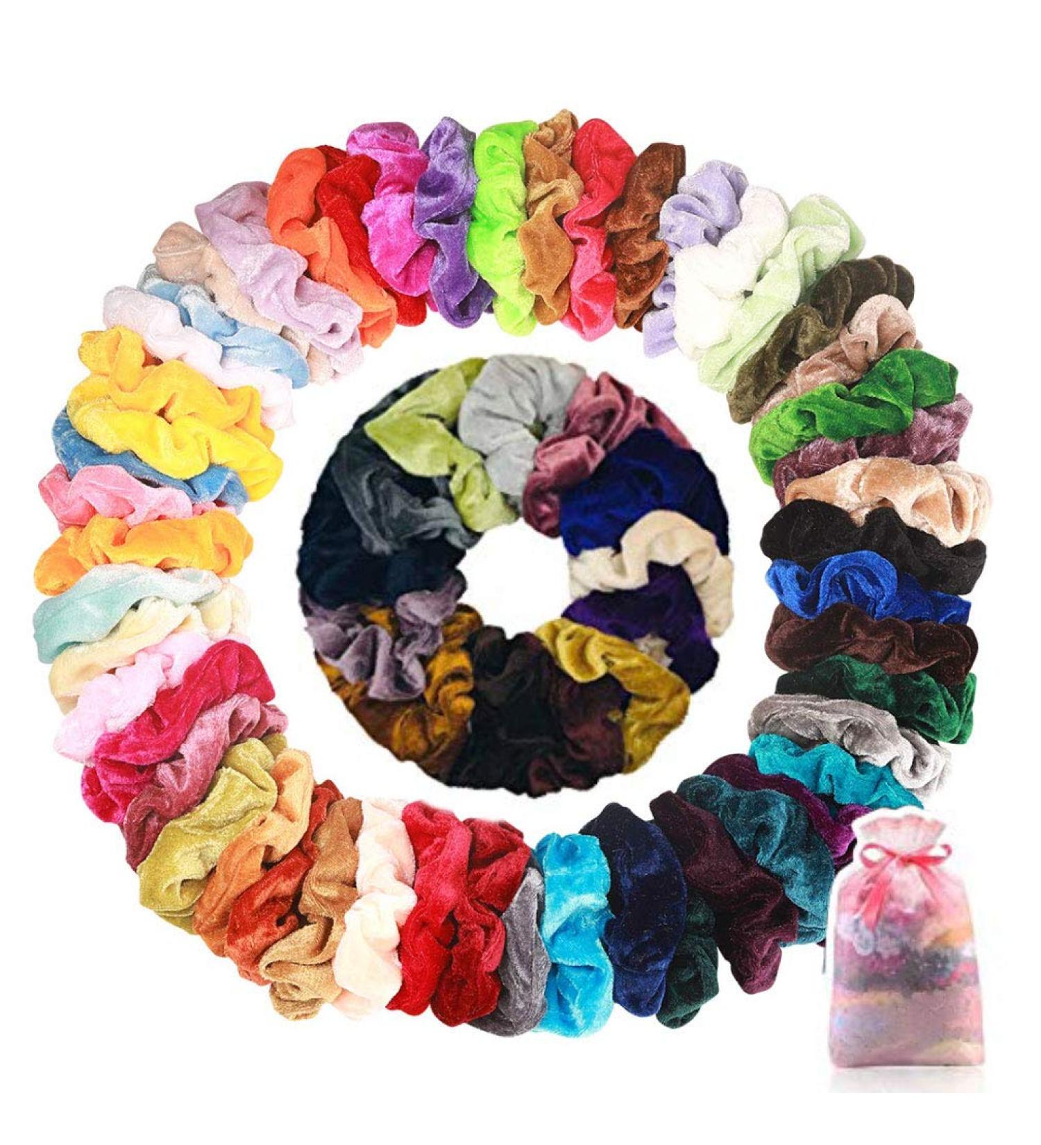 50 Colorful Hair Tie Scrunchies - Elastic Hair Bands + Storage Bag | Best Hair Accessories for Women & Girls - Buy Online on GoSupps.com