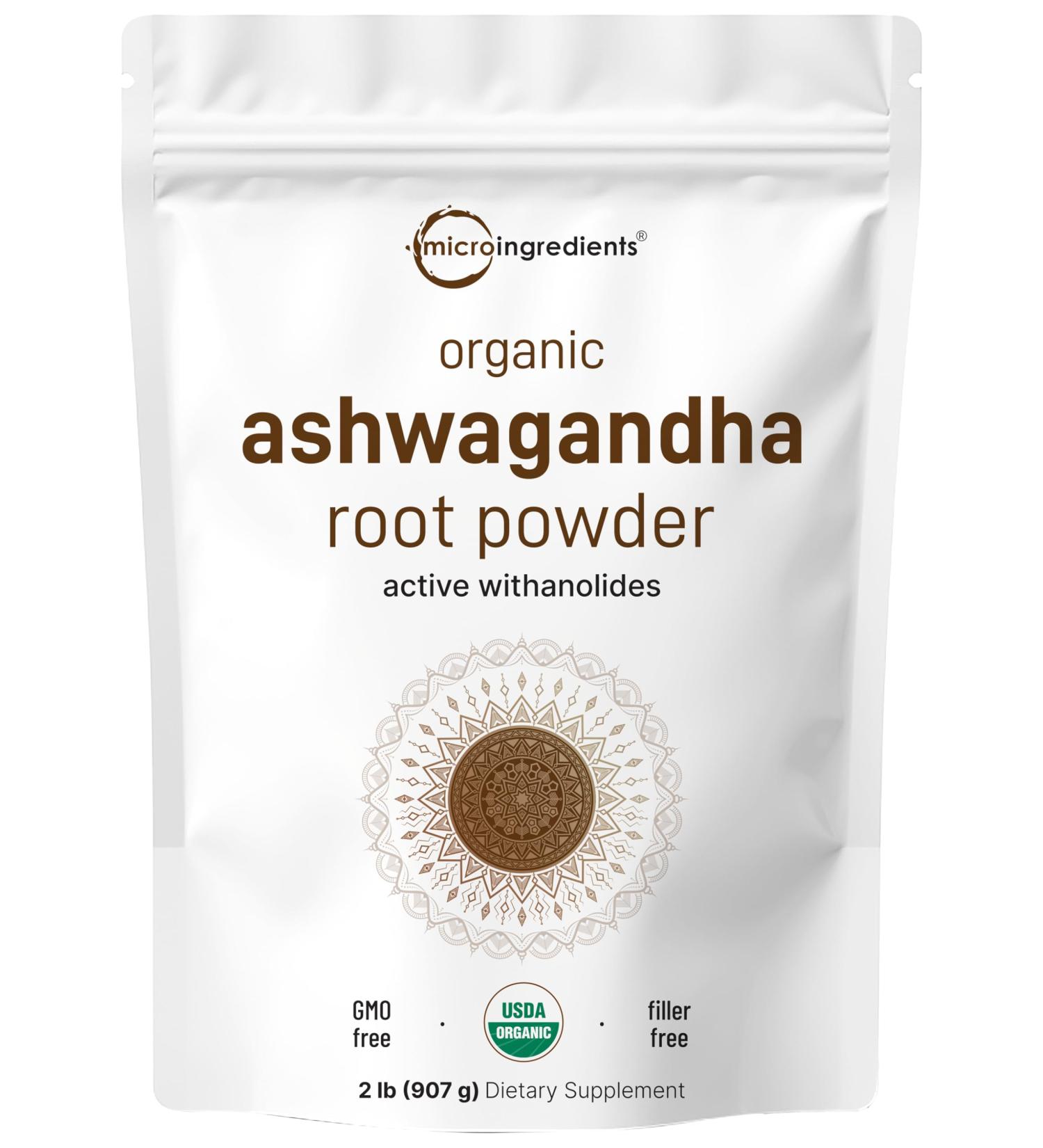 Micro Ingredients Organic Ashwagandha Root Powder | 2 Pound, No Filler, No Additives, Highly Purified | Active Withanolides, Adaptogenic Ayurvedic Herbal Supplements, No GMO, Gluten Free, India Origin - Buy Online on GoSupps.com
