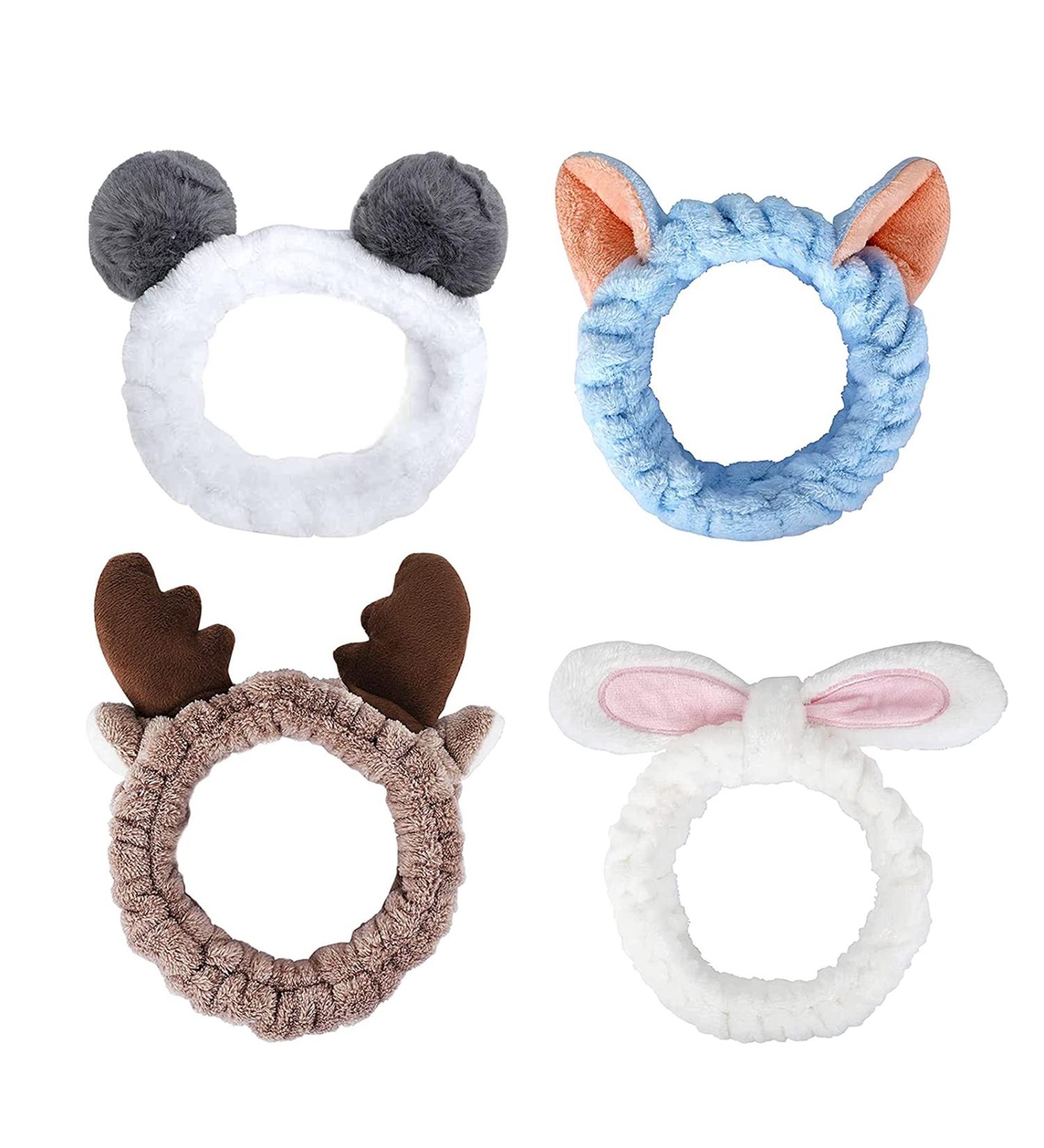 Buy 4-Pack Make-Up Hair Bands for Women | Stylish Cosmetic Bands for Makeup & Shower Blue White Light Gray & Black - Buy Online on GoSupps.com