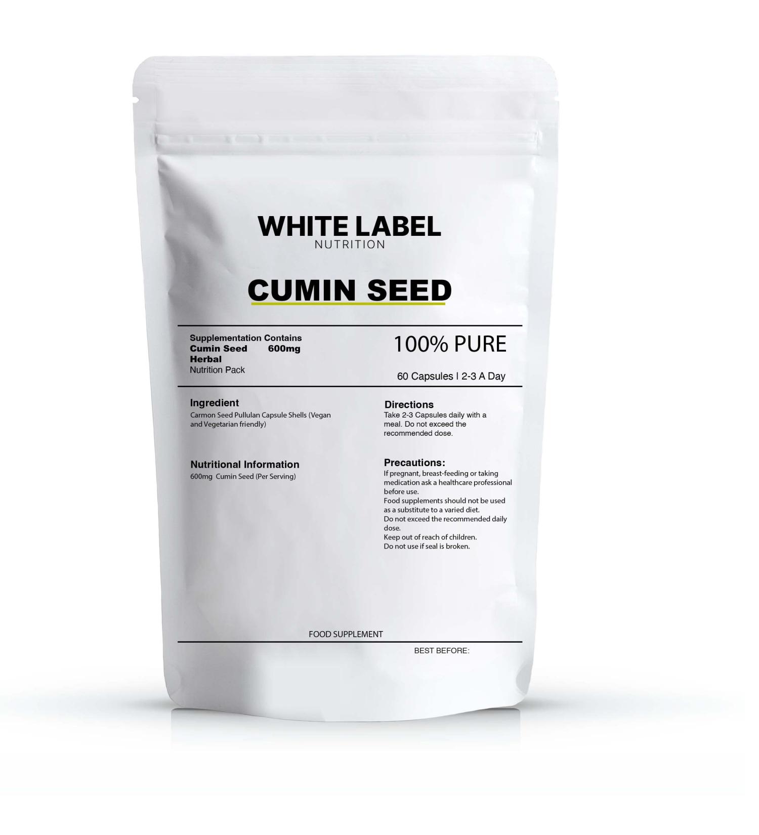 White Label Nutrition Cumin Seed Capsules 600mg - High Potency Vegan Supplements - 60 Capsules - UK Made - GMO-Free - Buy Online on GoSupps.com