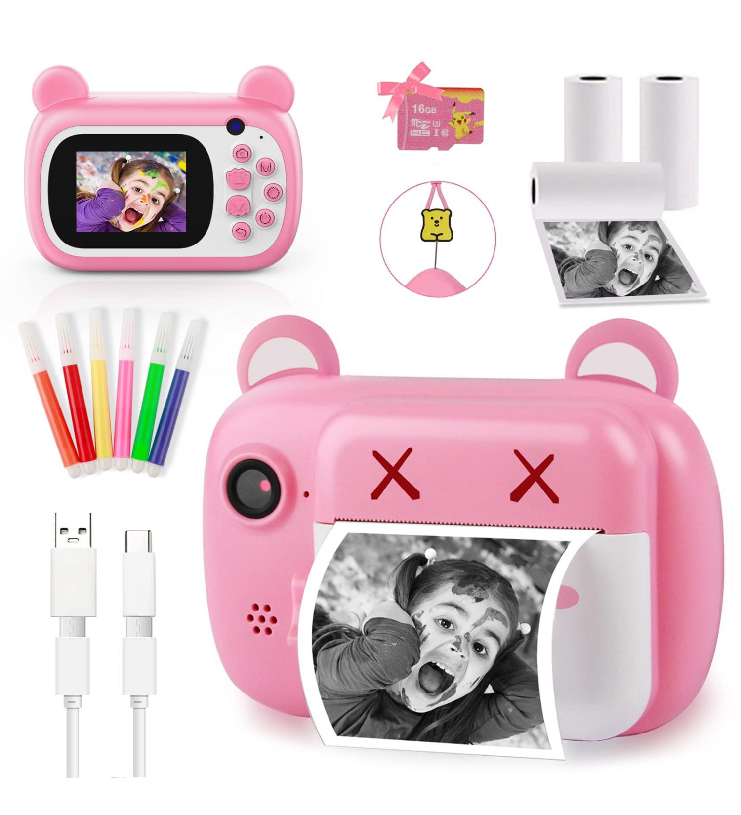 Instant Print Camera for Kids - Bearbrick Selfie Kids Camera with Zero Ink | Dual Lens | 1080P HD | 2.4 Inch | 1000 mAh | 3 Rolls Print Paper Camera for Girls Boys Age 3-12 Birthday Pink - Buy Online on GoSupps.com