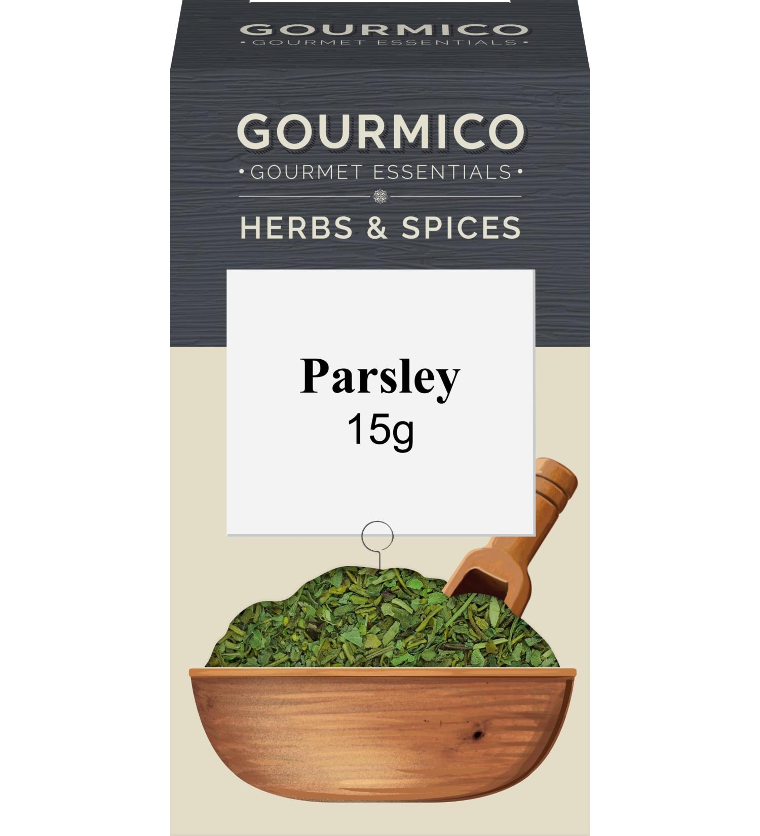 GOURMICO Dried Parsley An Ideal Herb for Fish Stews & Fresh Salads or Partnered with Potatoes and Sauces. Suitable for Vegetarians and Vegans 15g Pack
