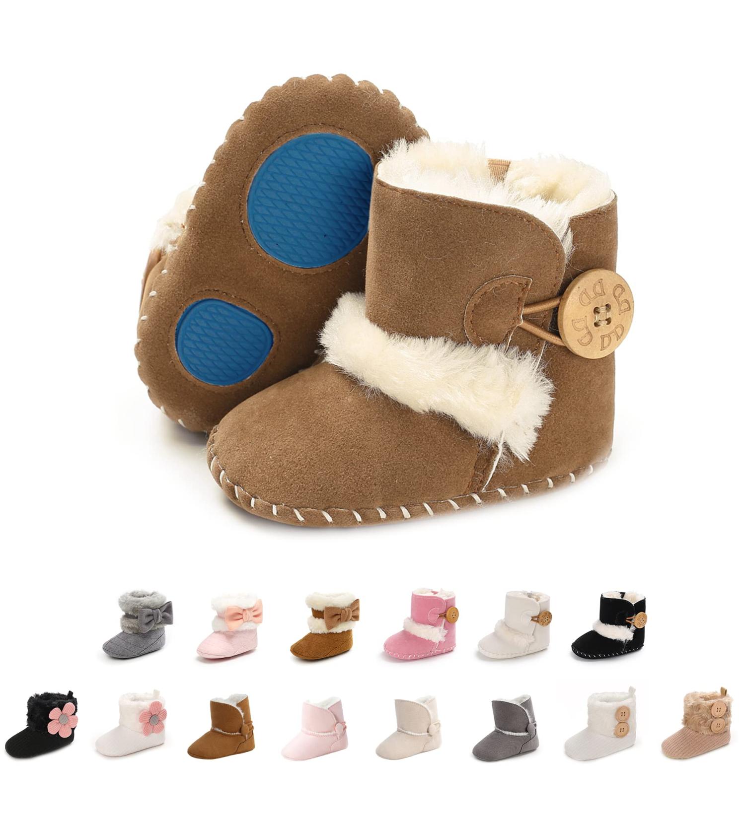 EDOTON Baby Winter Snow Boots | Button Design | Soft Non-slip Sole | 6-12 Months | Brown - Buy Online on GoSupps.com