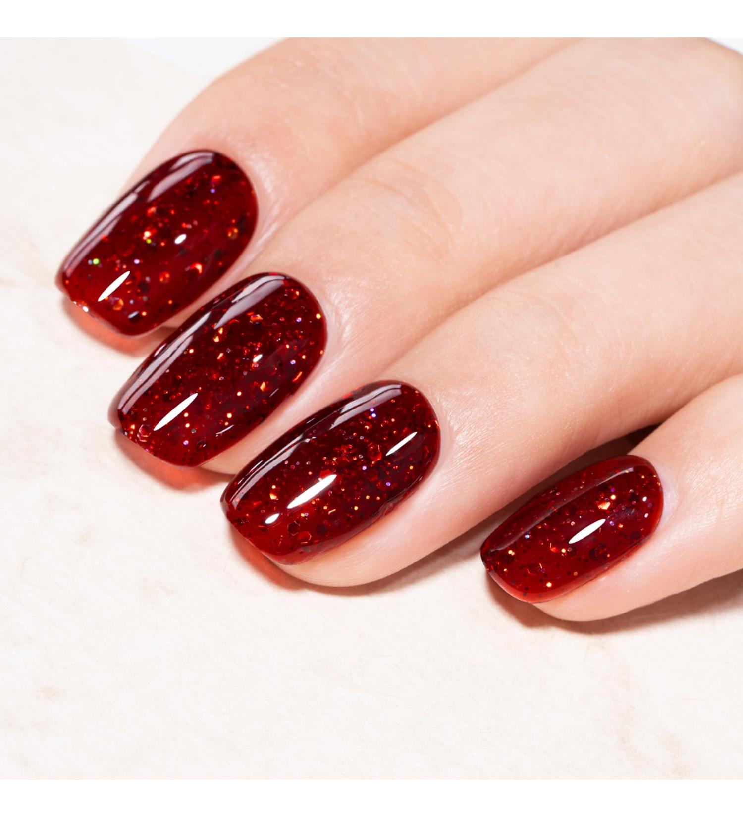MEGIOR Burgundy Glitter Gel Nail Polish 15ml Sparkling Sequins Gel Polish High Gloss Soak Off UV LED Nail Gel Polish for Nail Art Manicure Salon DIY Home Gift for Girls - Buy Online on GoSupps.com