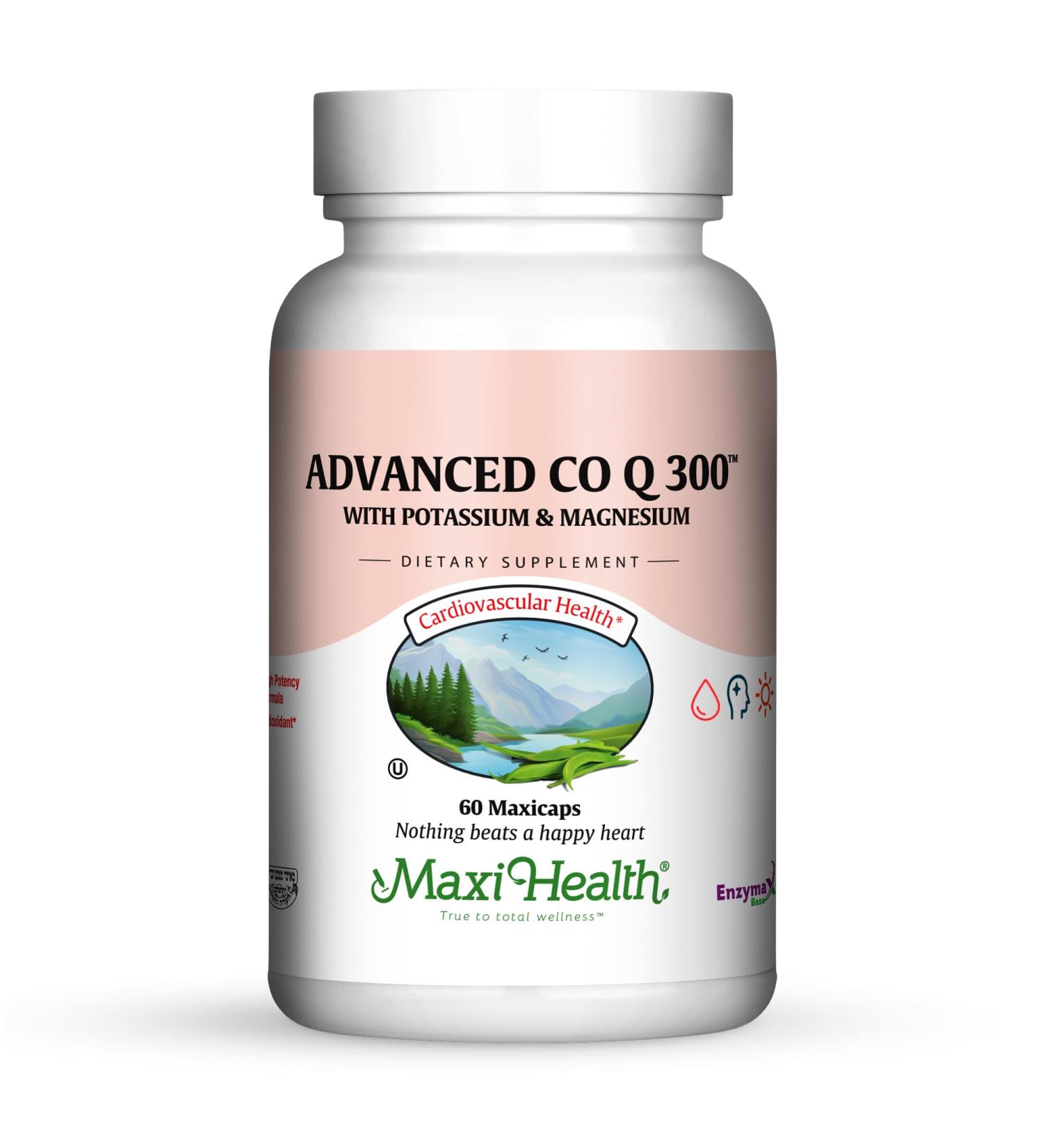 Maxi Health Advanced CoQ10 300mg High Potency Coenzyme Q10 for Cardiovascular Mind Mood and Energy Support Includes Magnesium and Potassium Vegetarian Kosher 60 CoQ10 Supplements - Buy Online on GoSupps.com