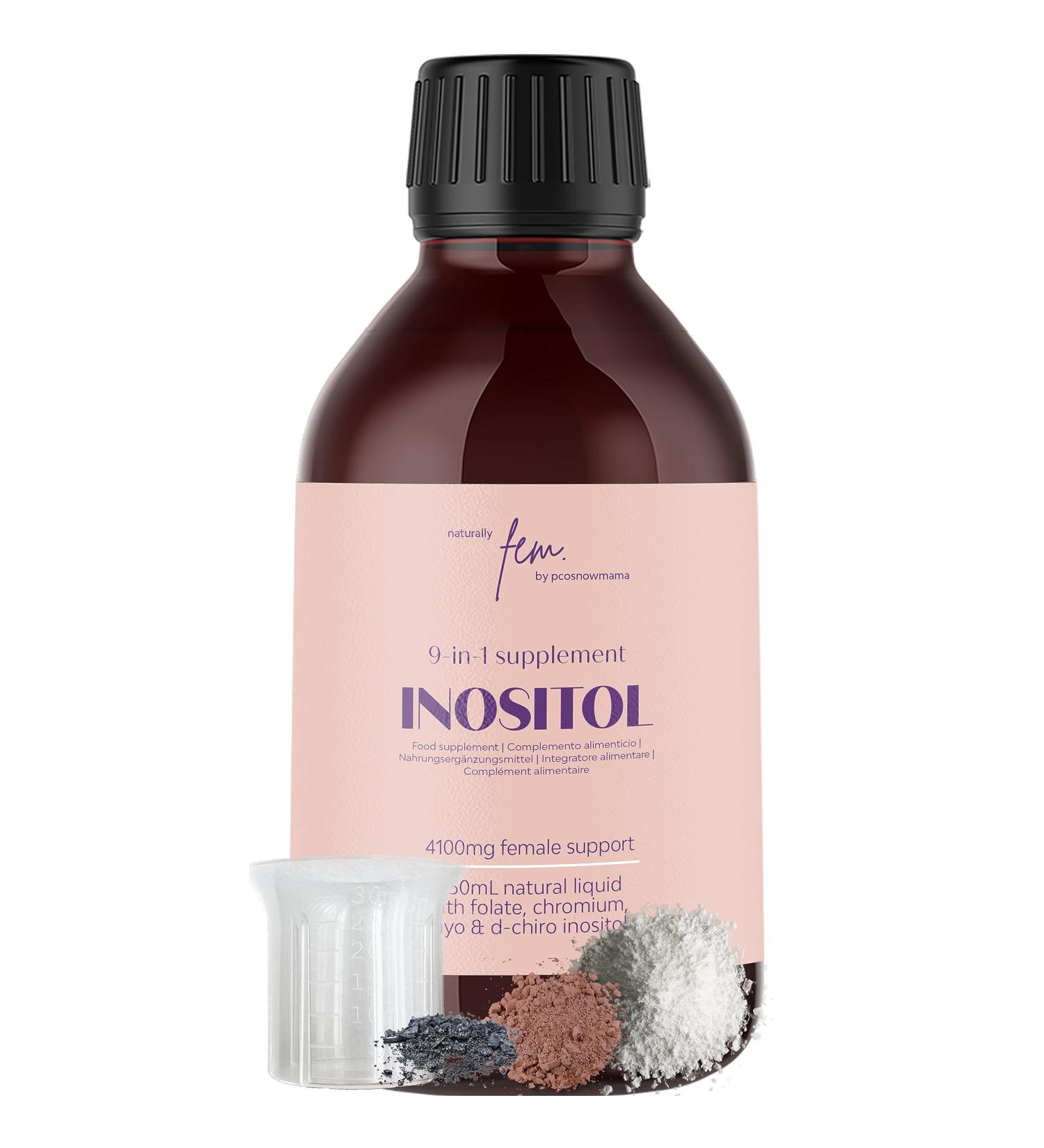Inositol Myo & D-Chiro PCOS 4100MG Liquid Supplement - Hormonal Balance & Fertility Support for Preconception, Pregnancy, & Ovarian Health - 9-in-1 Formula with Inositol, Folate, Chromium, Zinc, Vit B6, B12, D3 - Vegan & Apple Flavored - Buy Online on GoSupps.com